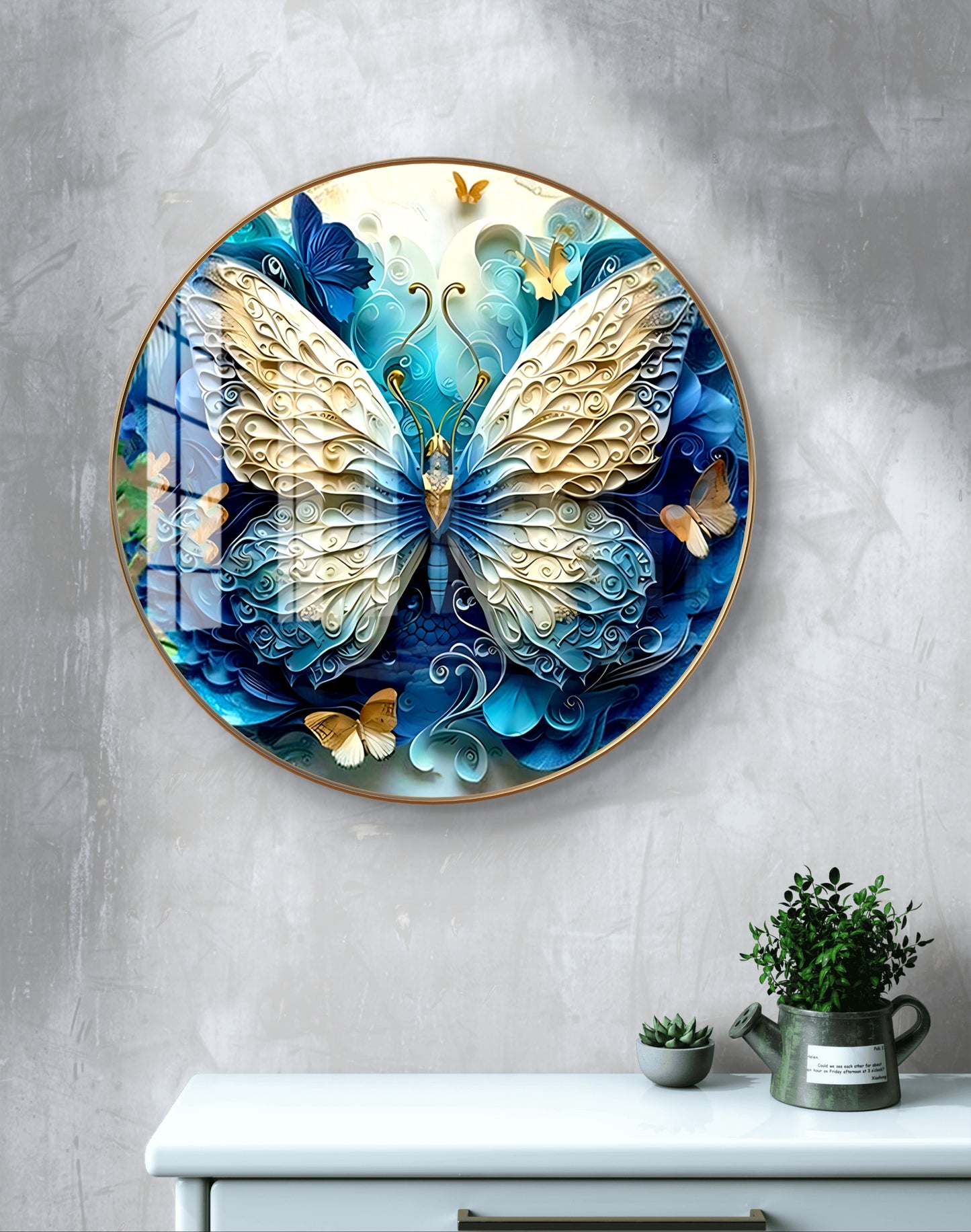 Round 3D butterfly crystal resin art work
