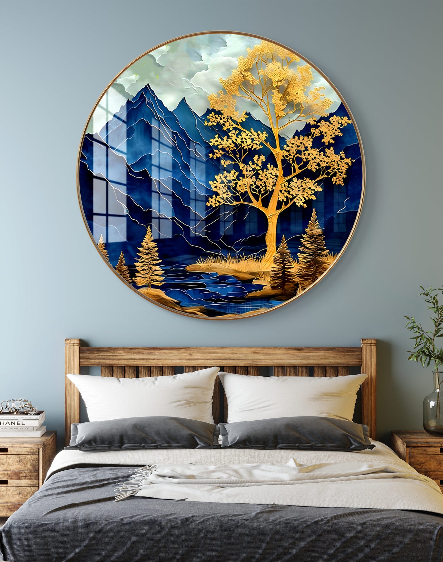 Round golden tree abstract crystal resin art work
