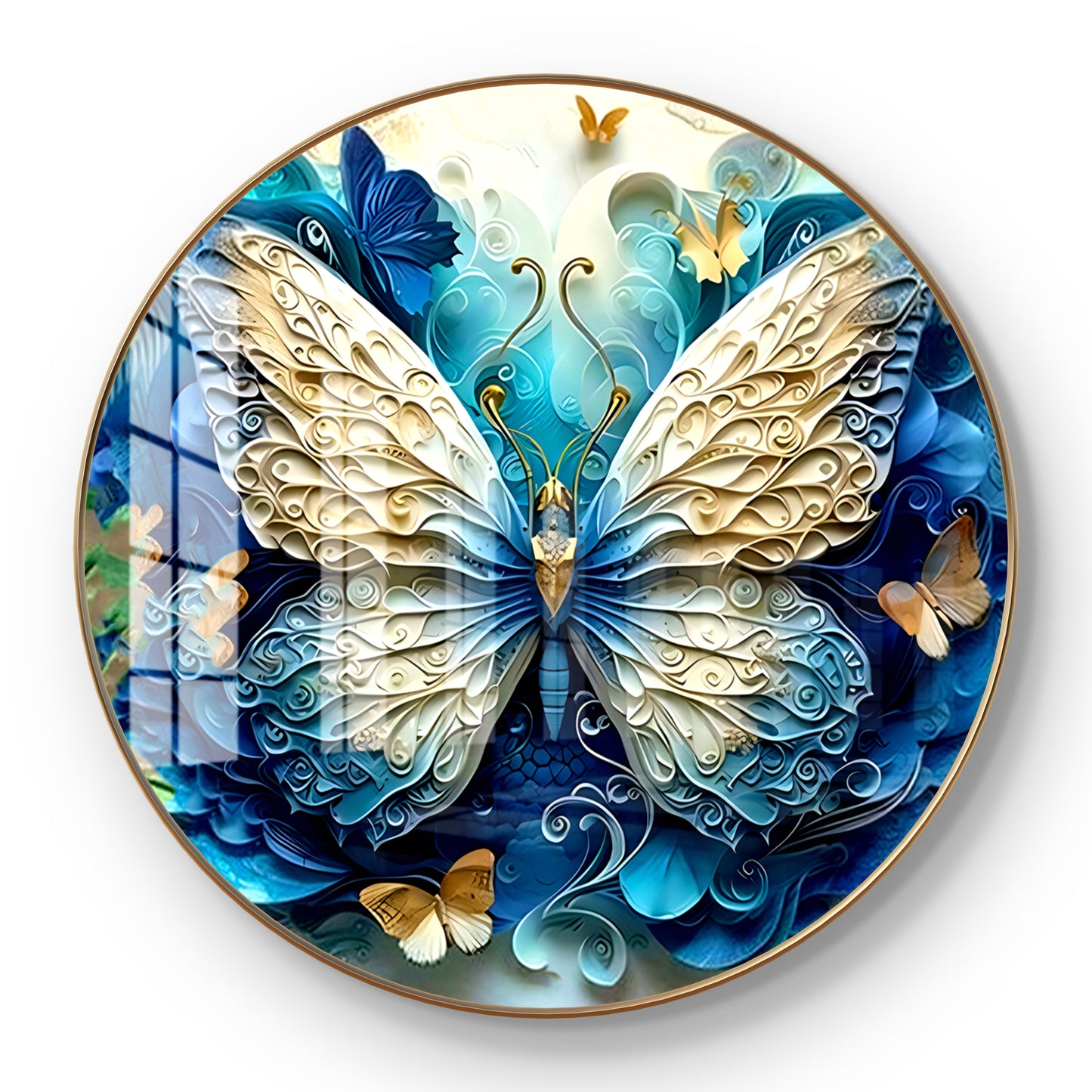 Round 3D butterfly crystal resin art work