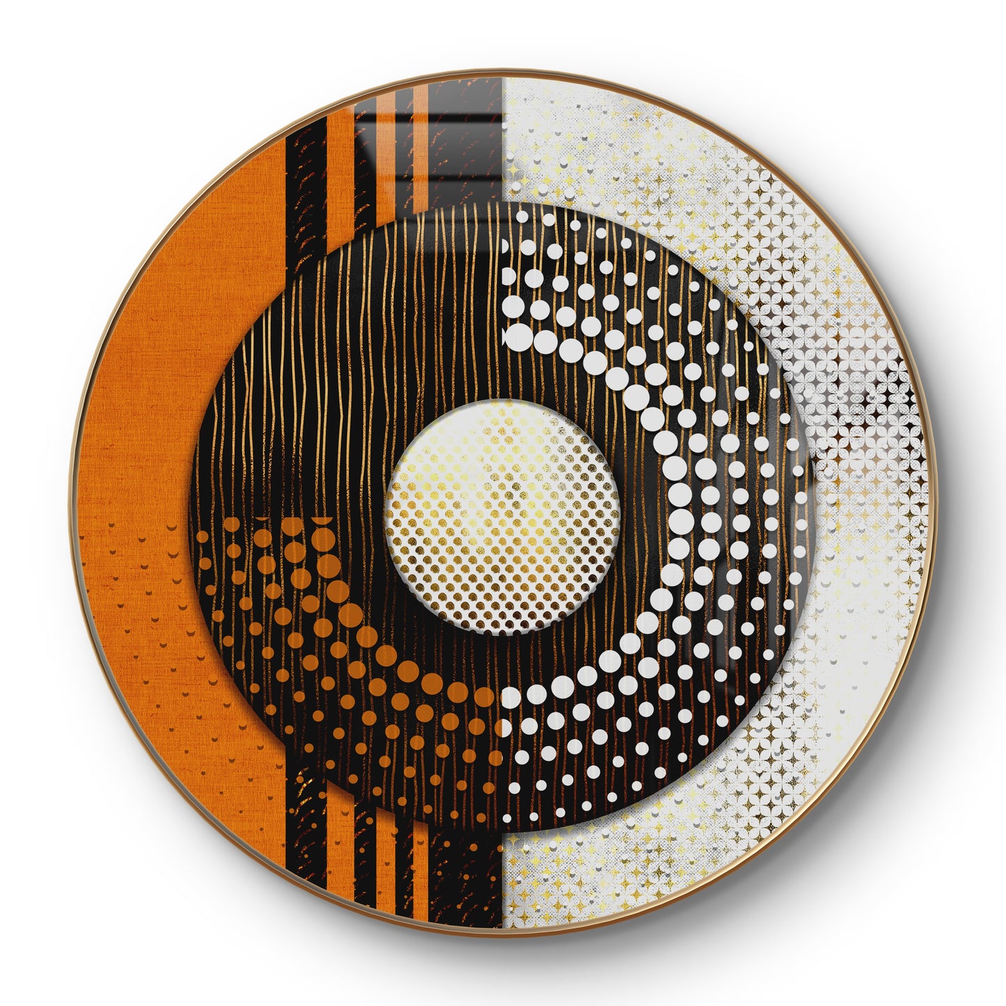 Round orange white and black abstract crystal resin art work