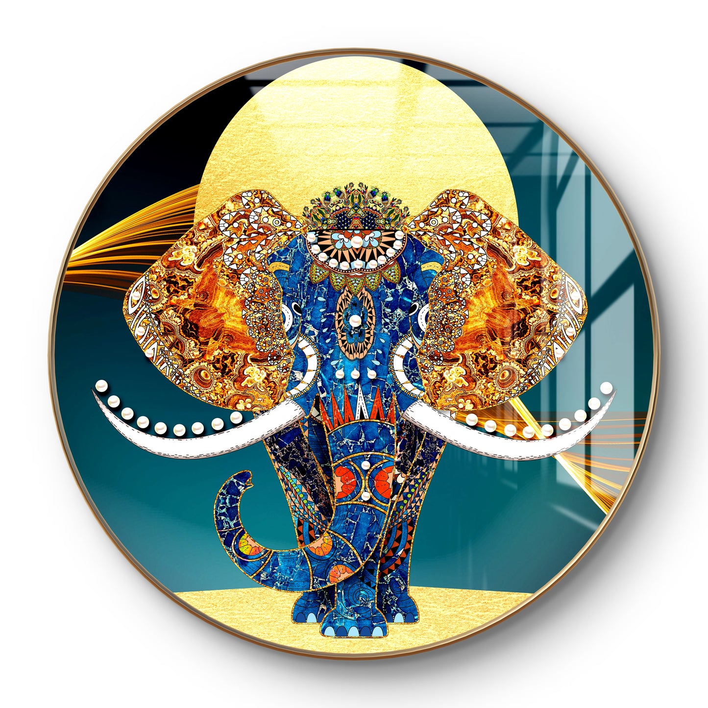 Round 3D elephant crystal resin art work