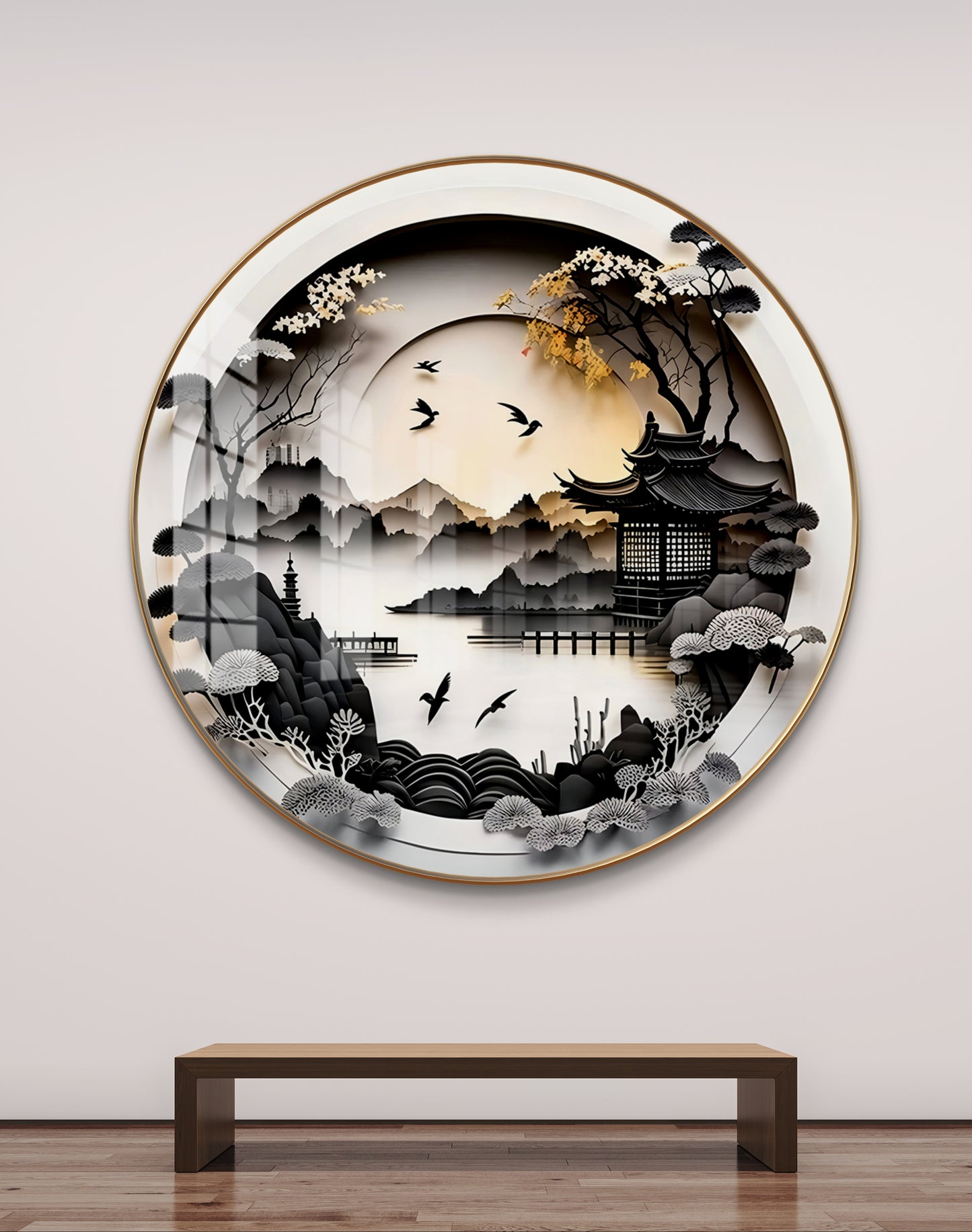 Round black & white nature crystal resin art work