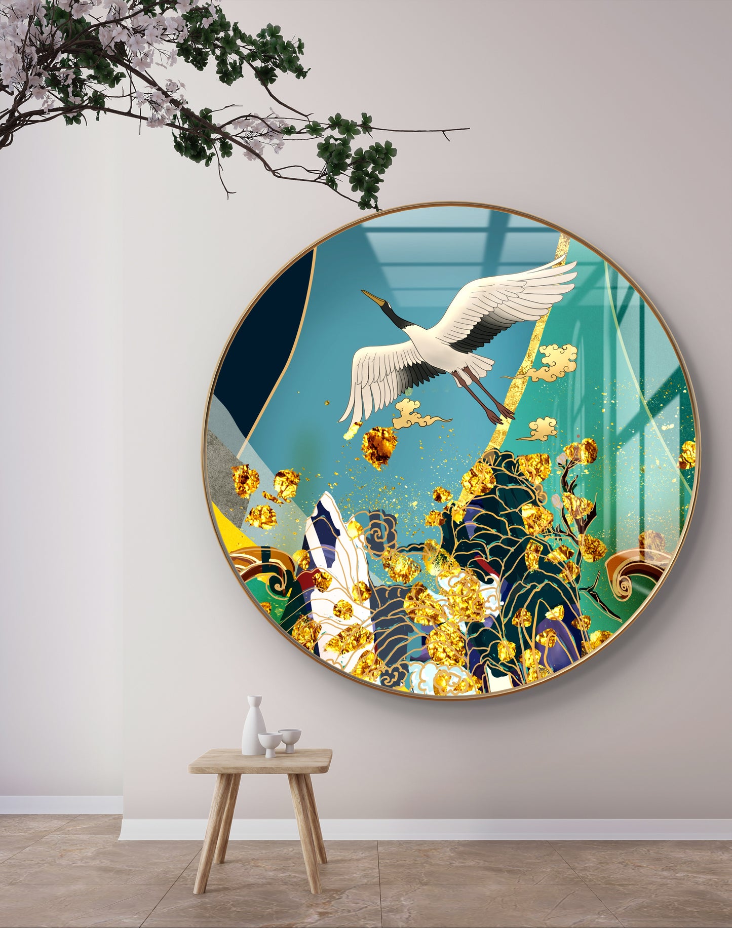 Round bird abstract crystal resin art work