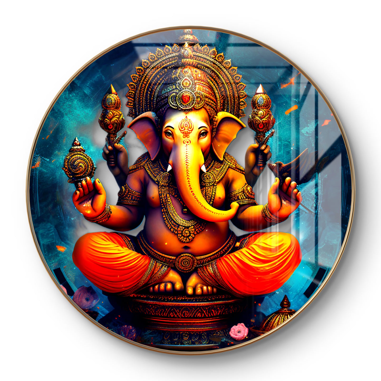 Round 3D vighnharta ganesha crystal resin art work