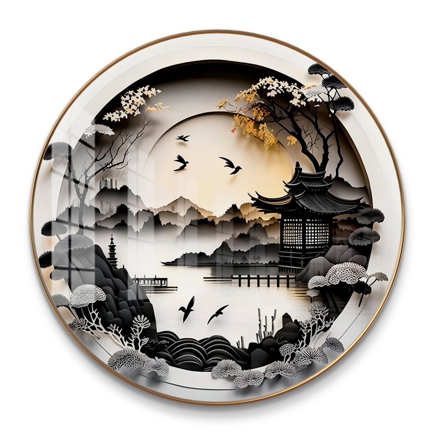 Round black & white nature crystal resin art work