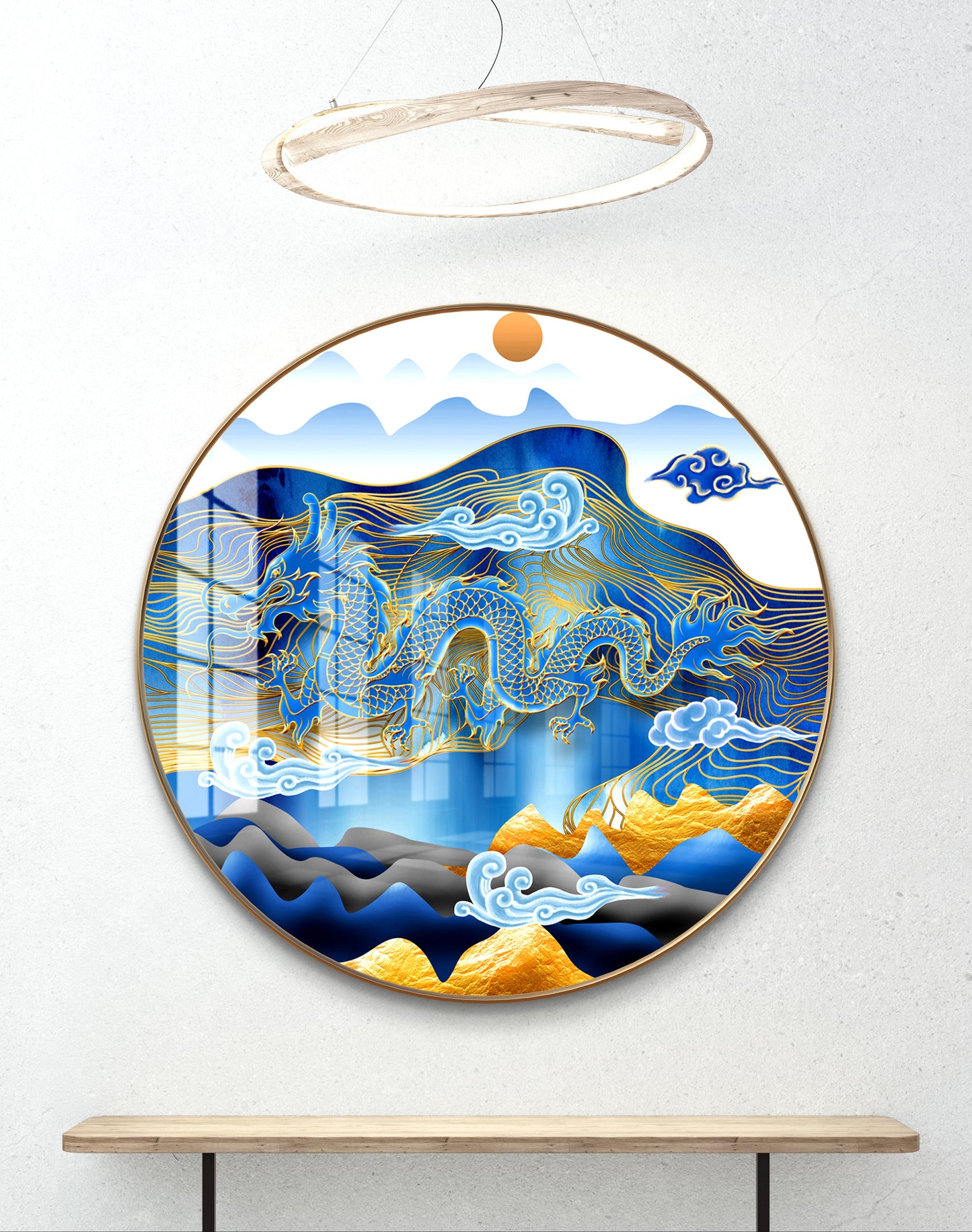 Round blue dragon crystal resin art work