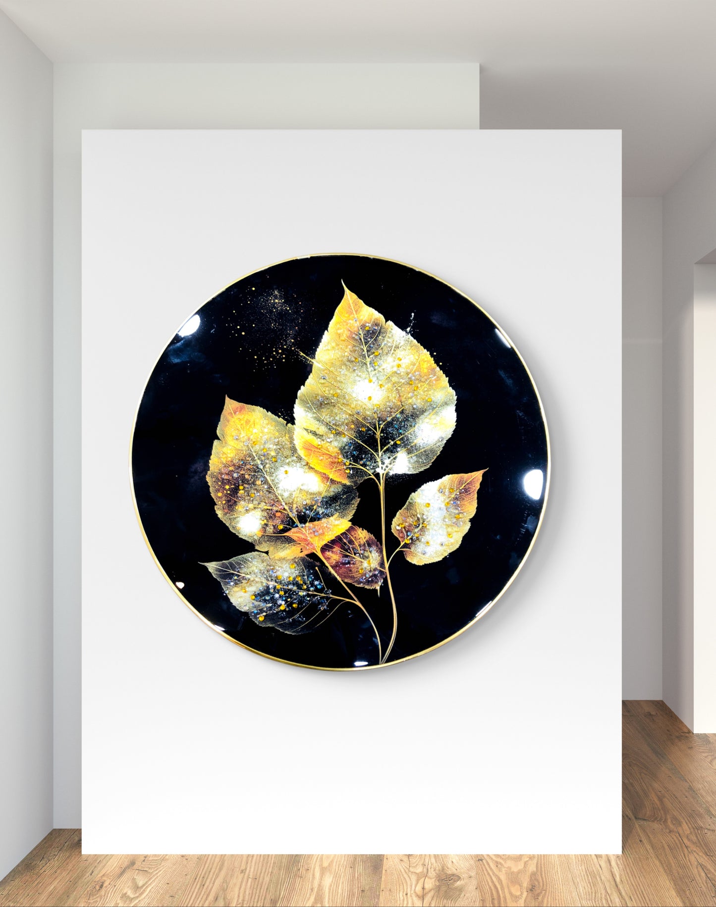 Round golden leaf Crystal Raisin Art Golden Sleek Frames
