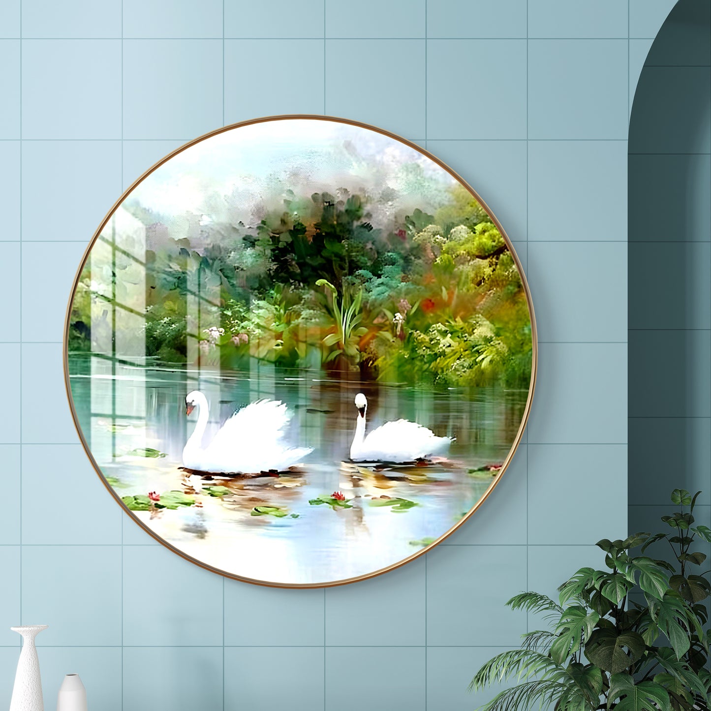 Round swan crystal resin art work