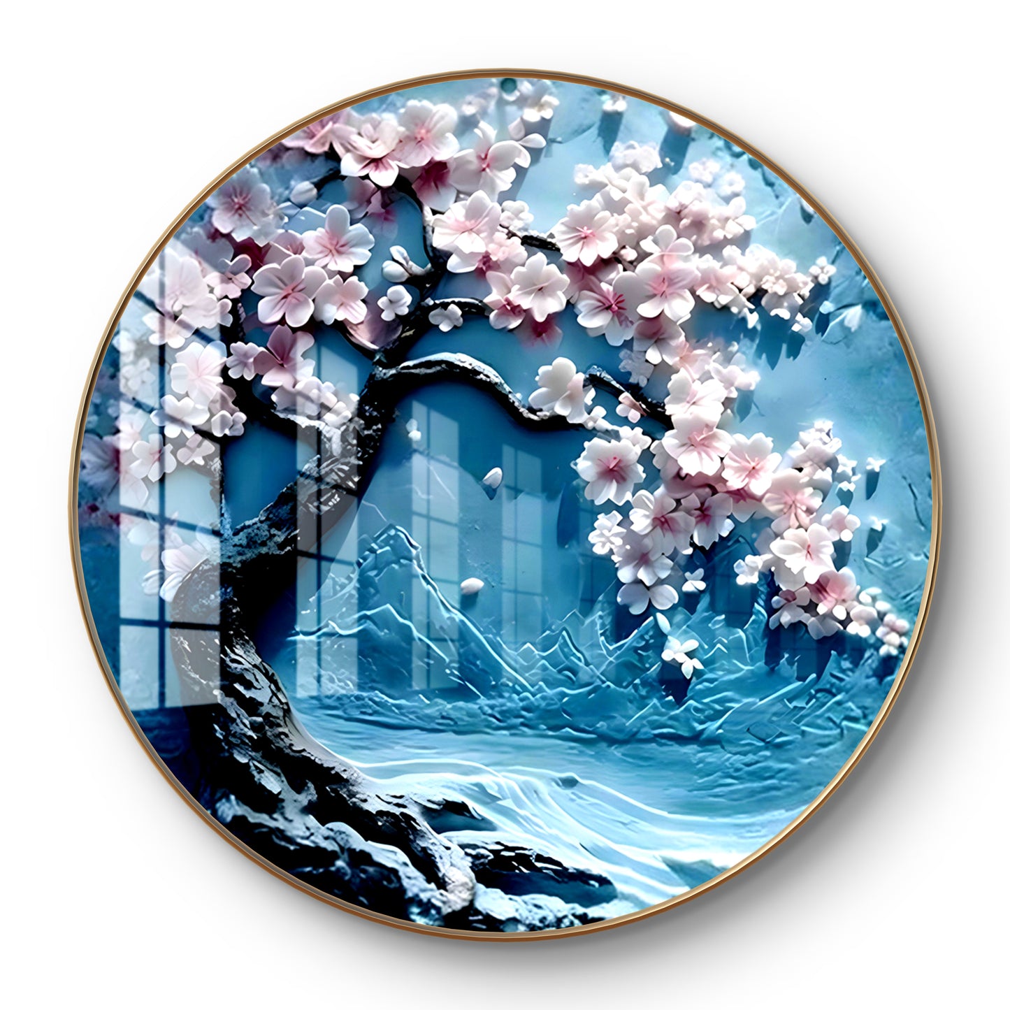 Round floral cherry flowers crystal resin art work