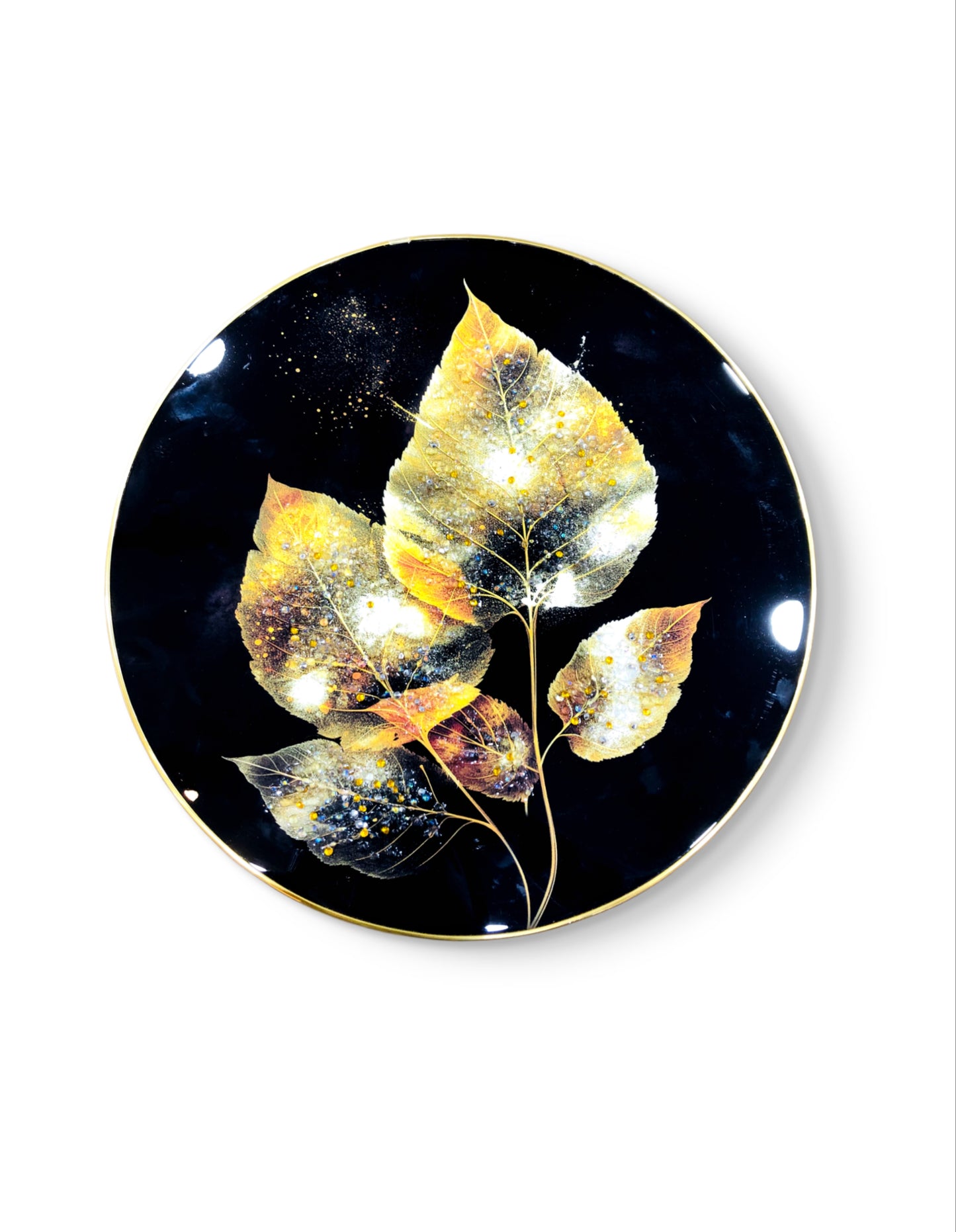 Round golden leaf Crystal Raisin Art Golden Sleek Frames
