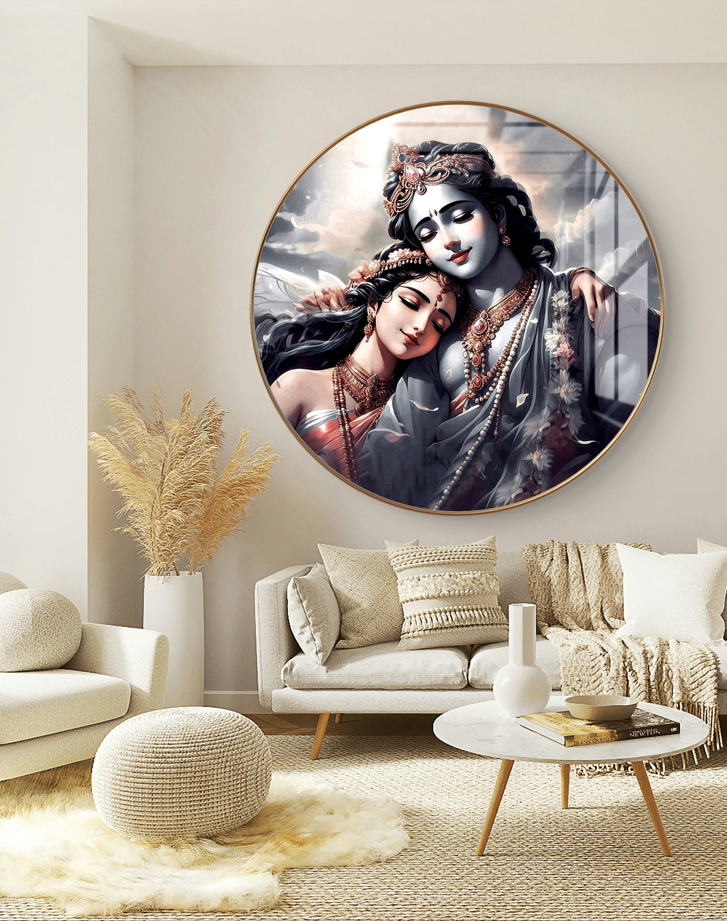 Round black & white radha krishna crystal resin art work