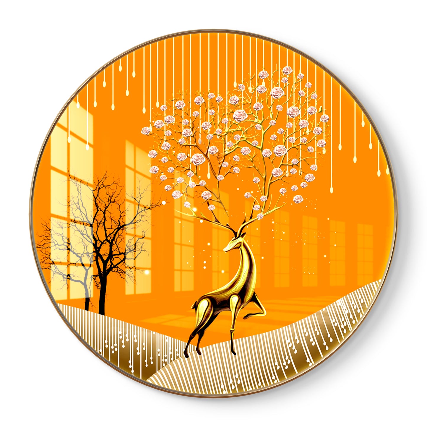 Round golden deer with yellow background crystal resin art work