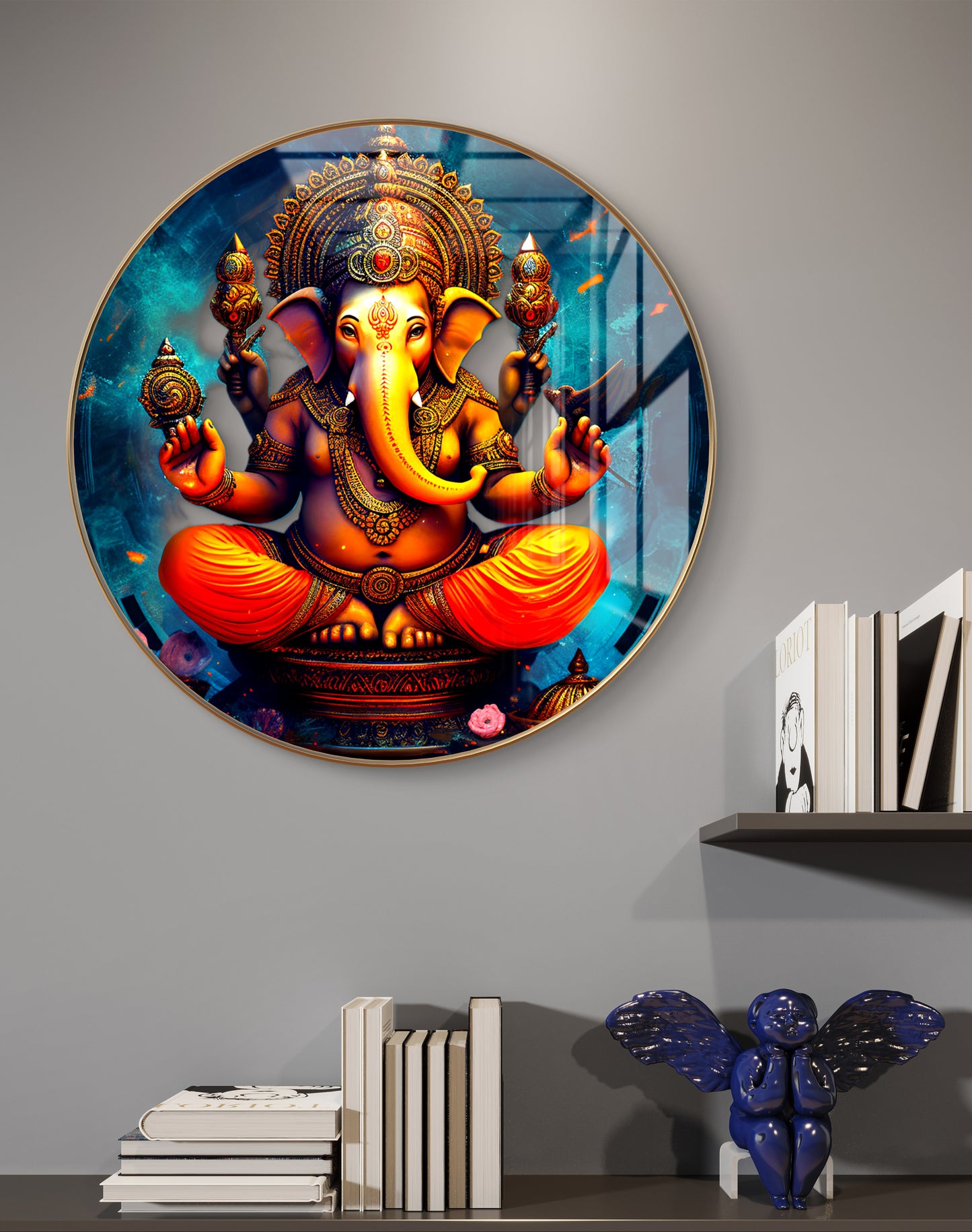 Round 3D vighnharta ganesha crystal resin art work