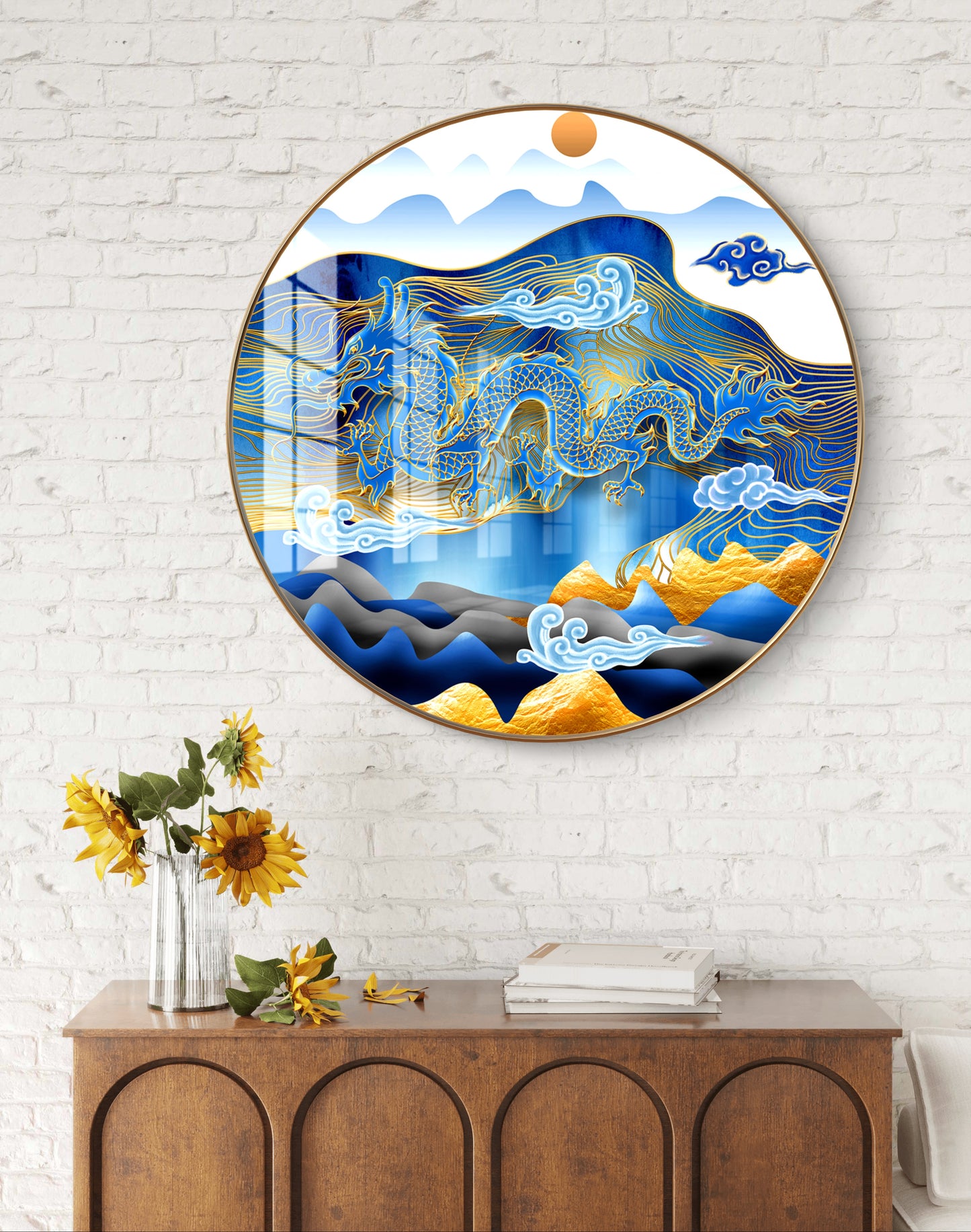 Round blue dragon crystal resin art work