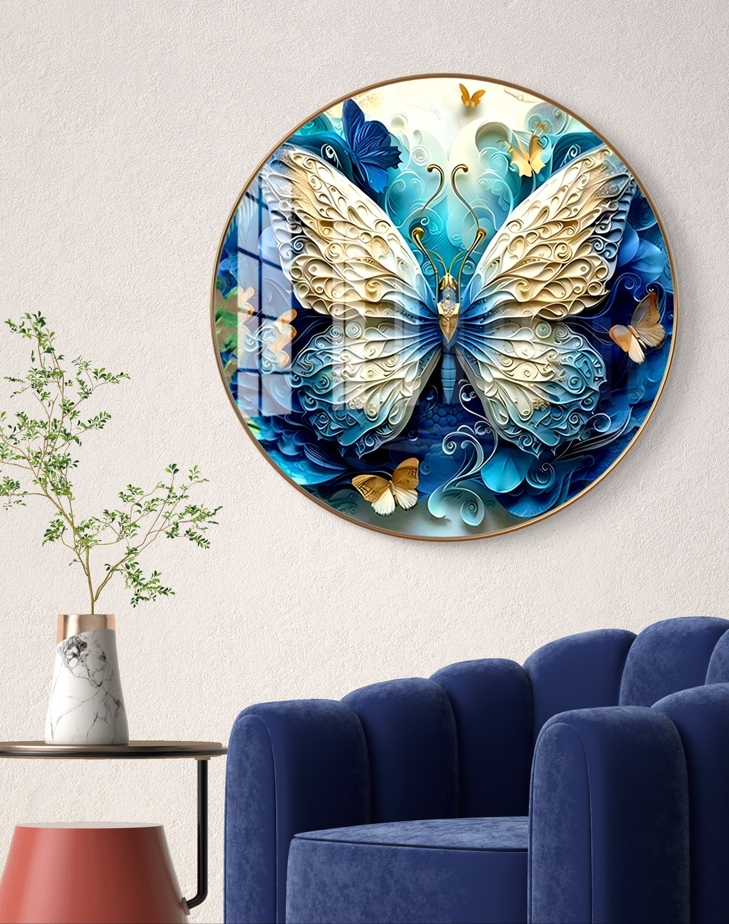 Round 3D butterfly crystal resin art work
