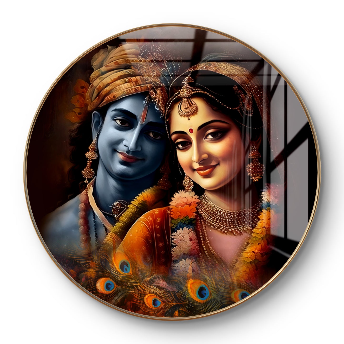 Round 3D radha krishna crystal resin art work