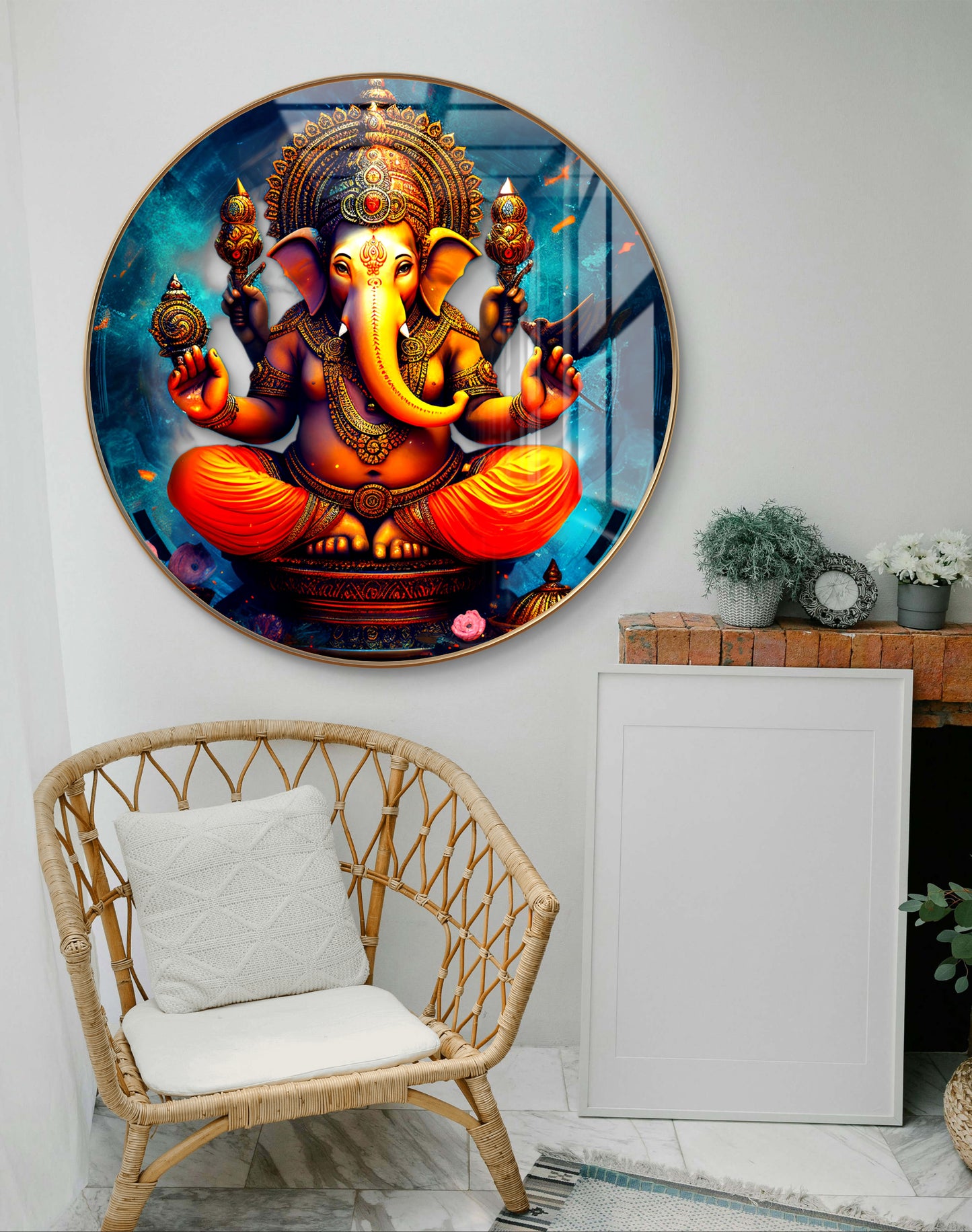 Round 3D vighnharta ganesha crystal resin art work