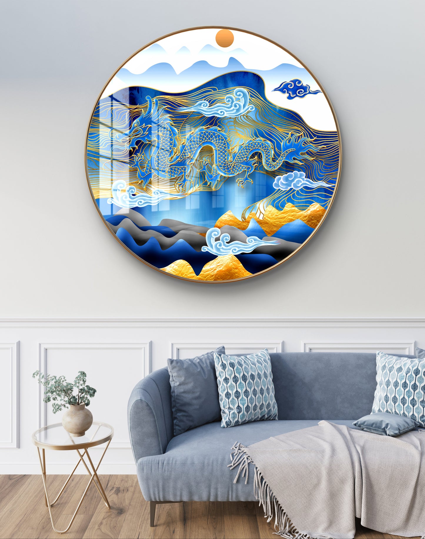 Round blue dragon crystal resin art work