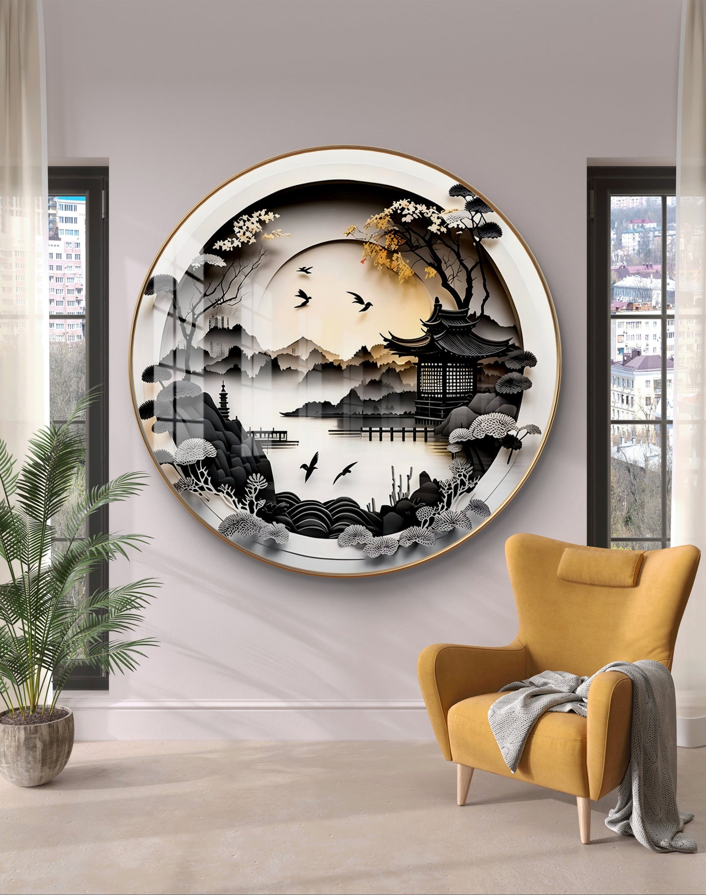 Round black & white nature crystal resin art work