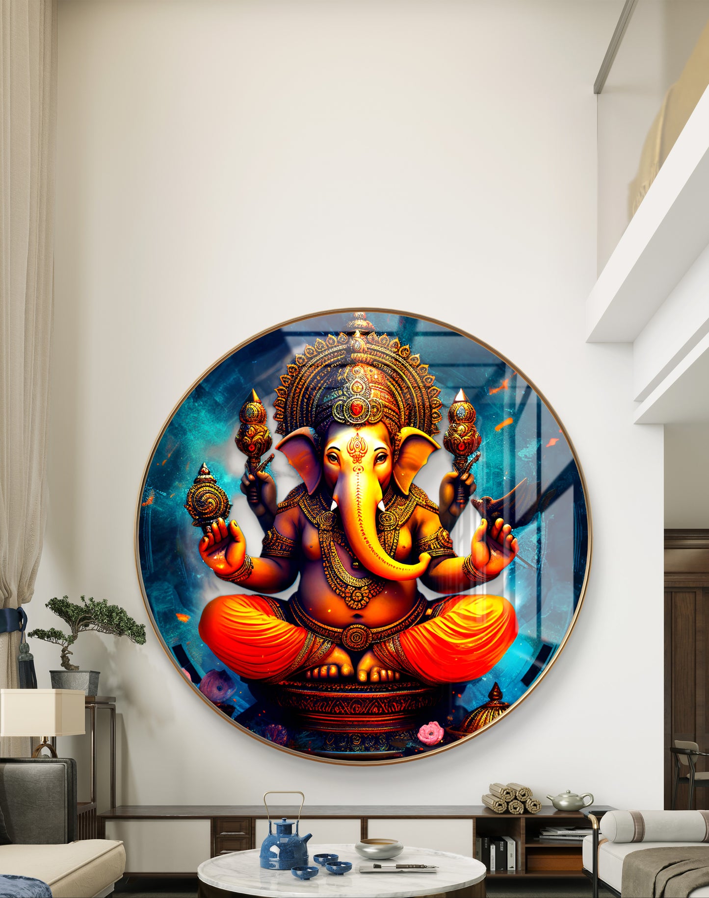 Round 3D vighnharta ganesha crystal resin art work