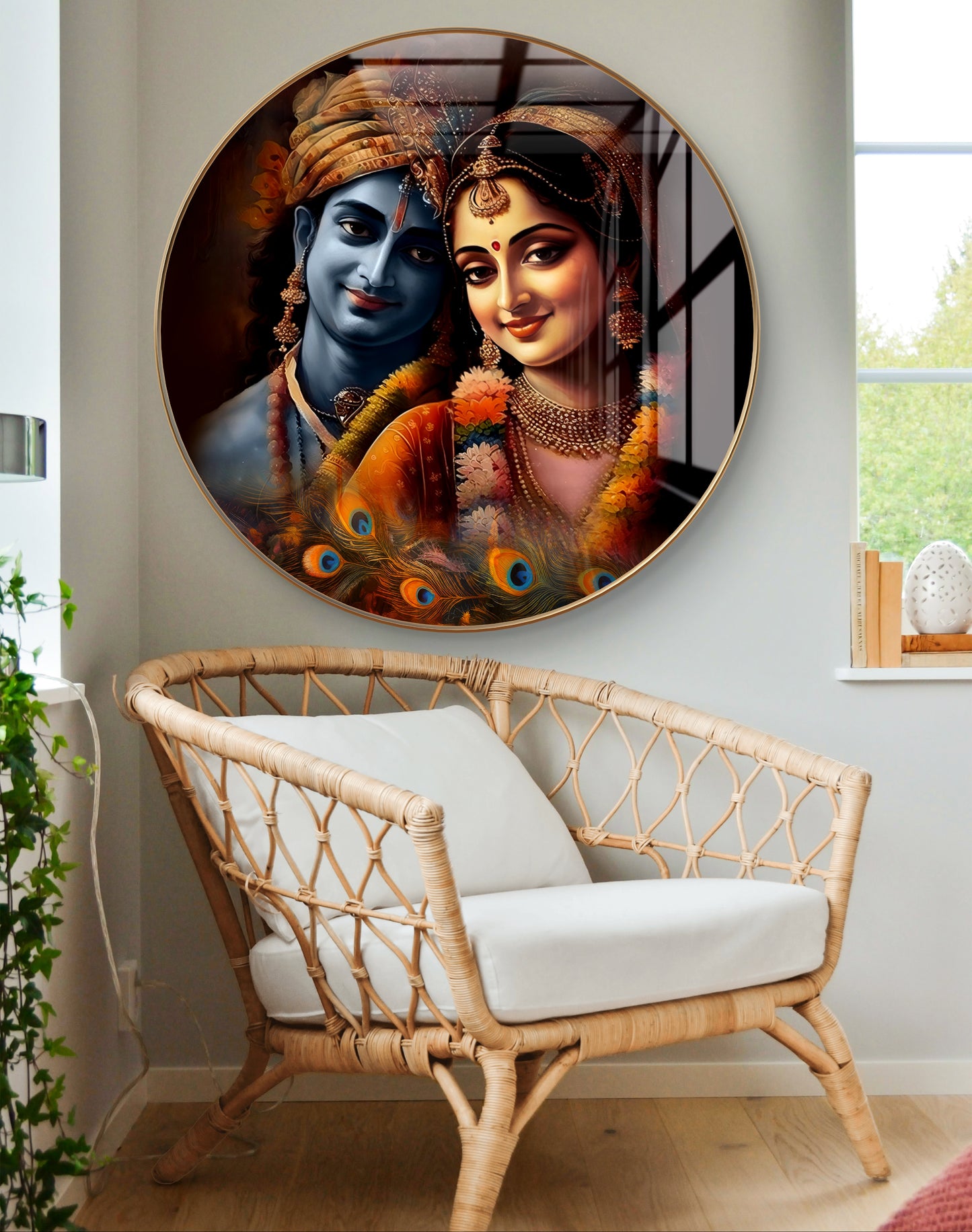 Round 3D radha krishna crystal resin art work