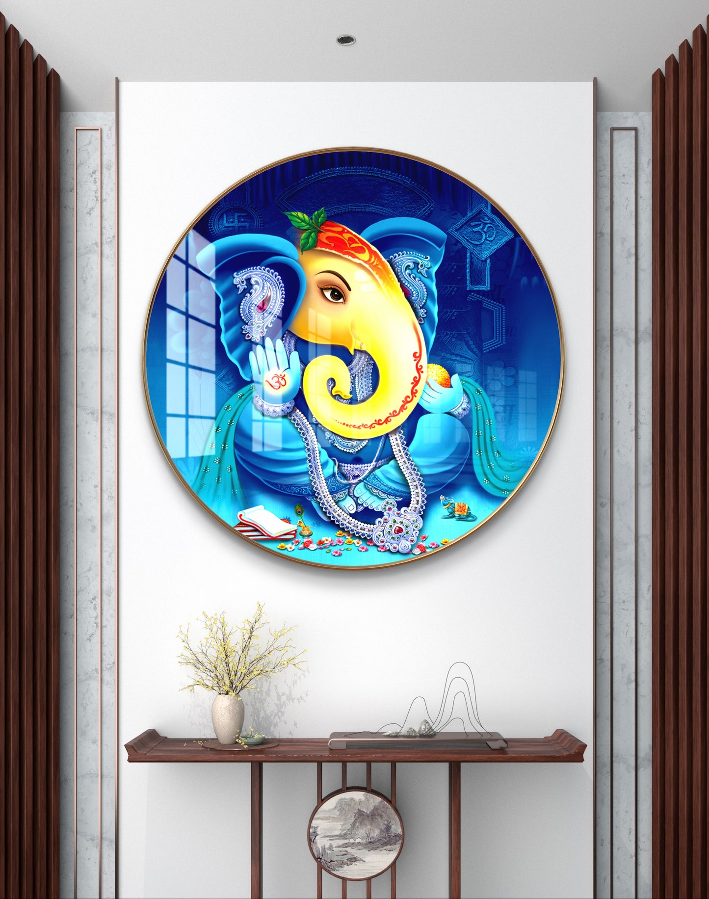 Round colourfull ganpati crystal resin art work