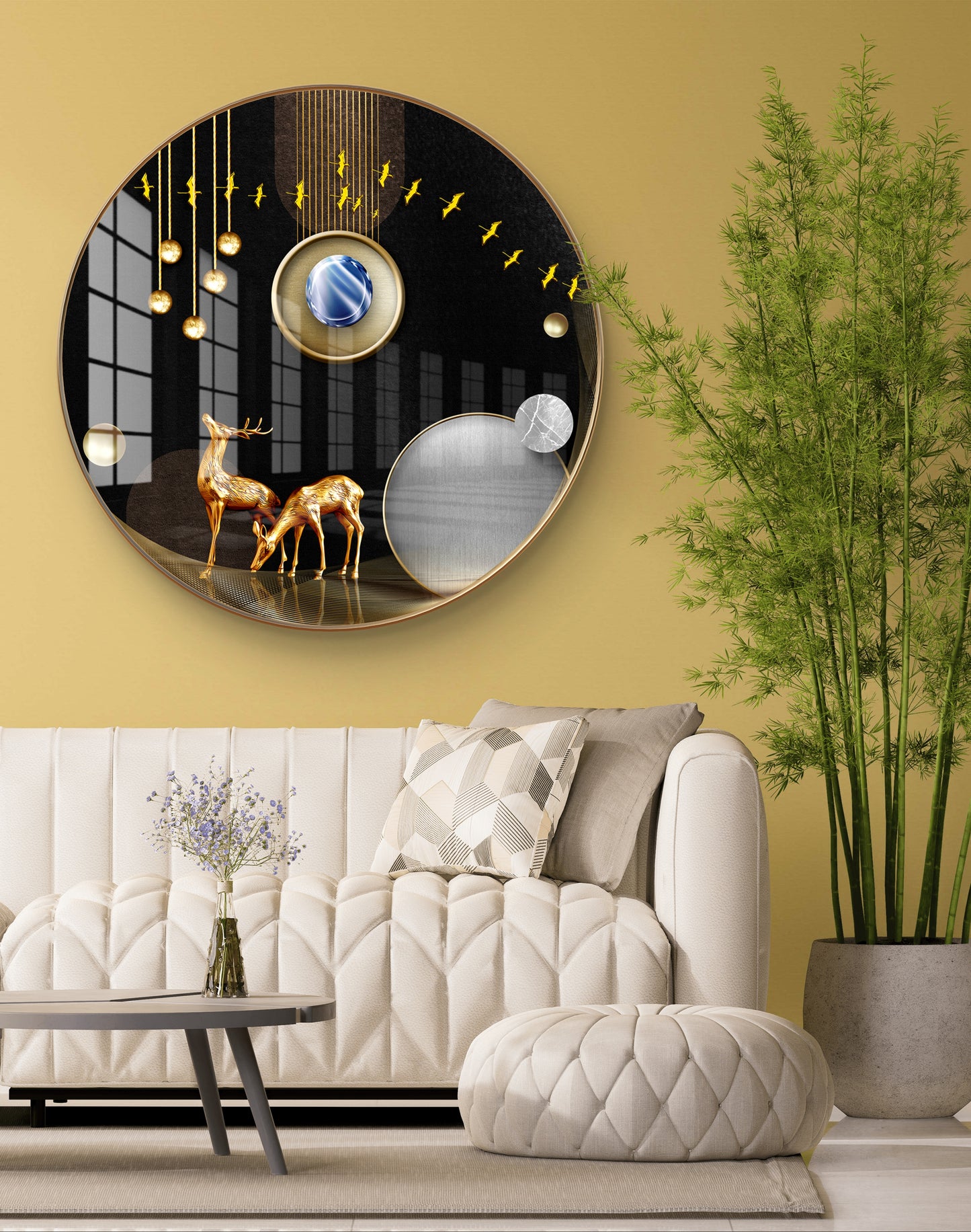 Round golden deer abstract crystal resin art work