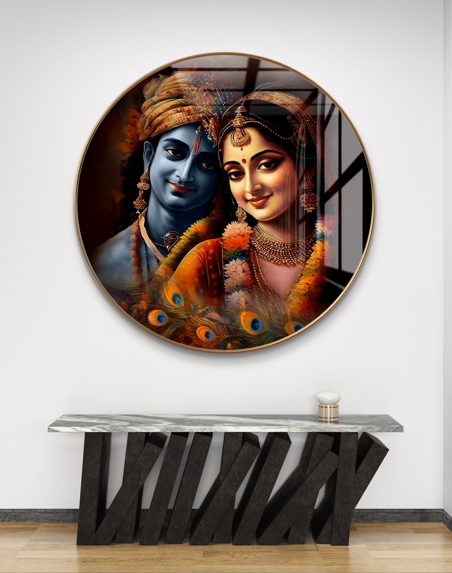 Round 3D radha krishna crystal resin art work