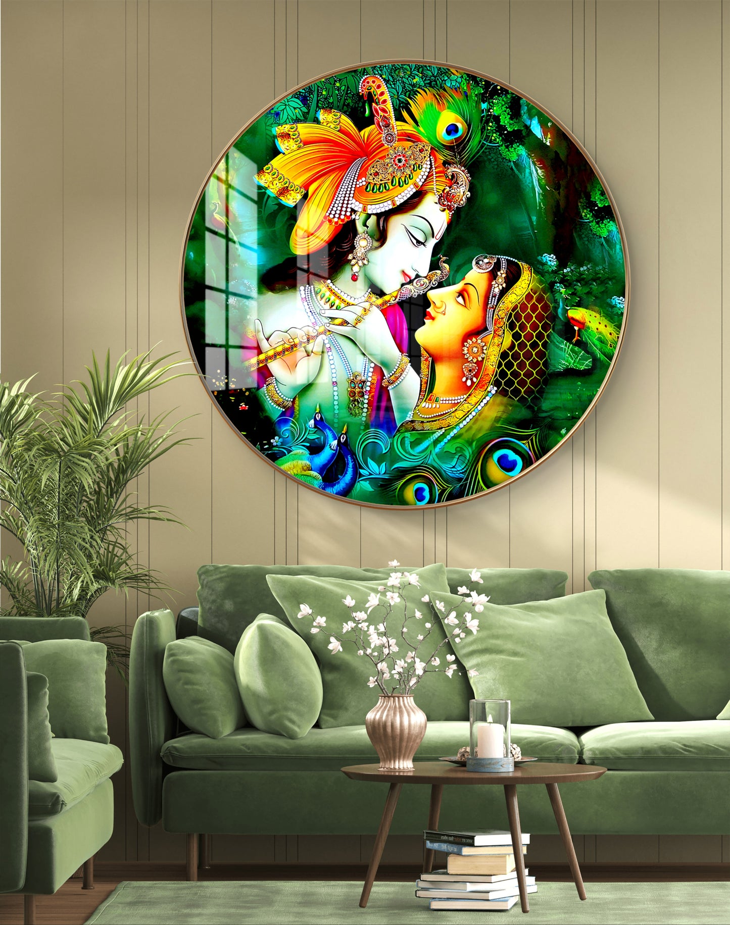 Round radha krishna with background crystal resin art work