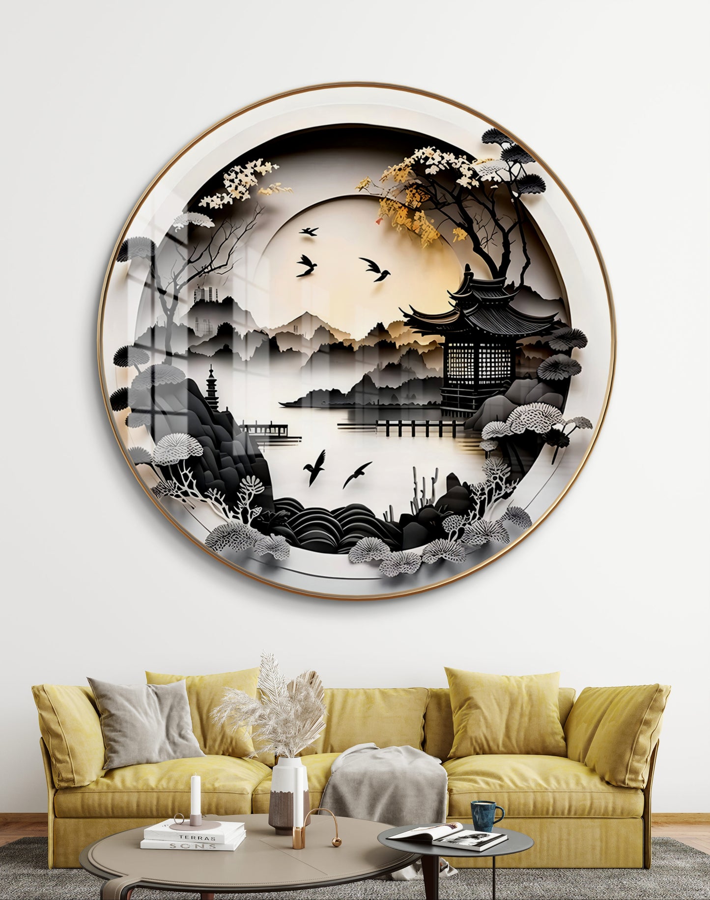 Round black & white nature crystal resin art work
