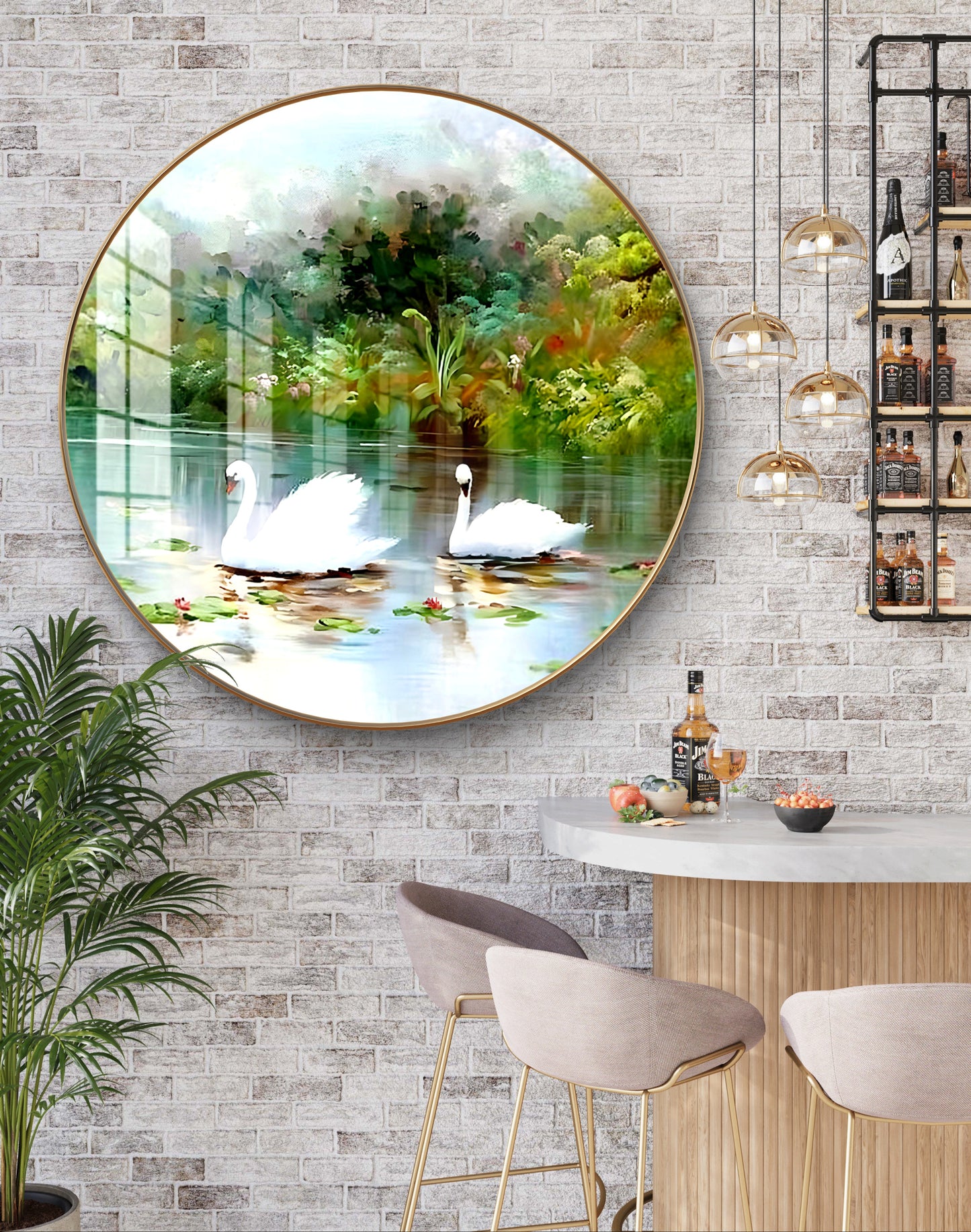 Round swan crystal resin art work