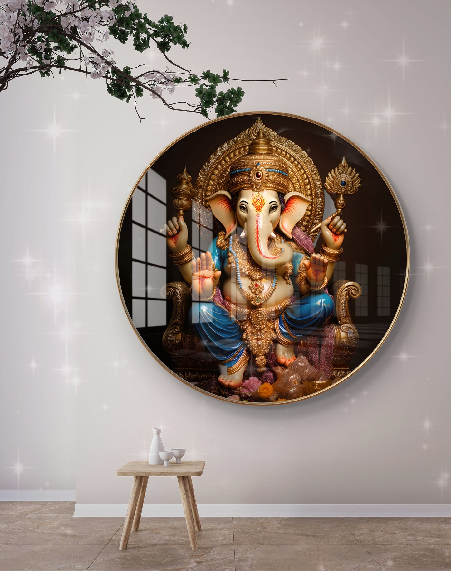 Round 3D ganesha crystal resin art work