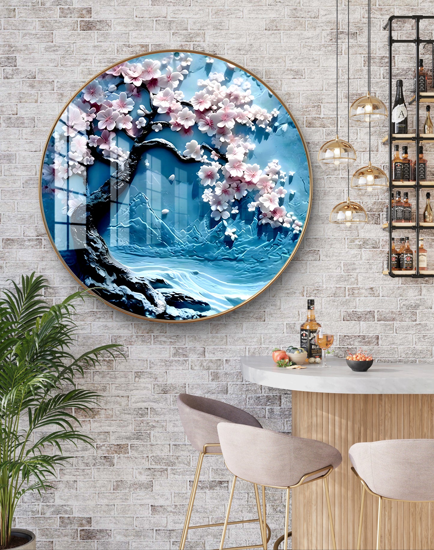 Round floral cherry flowers crystal resin art work