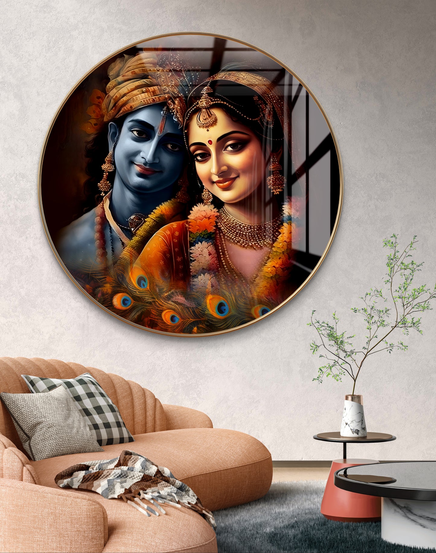 Round 3D radha krishna crystal resin art work