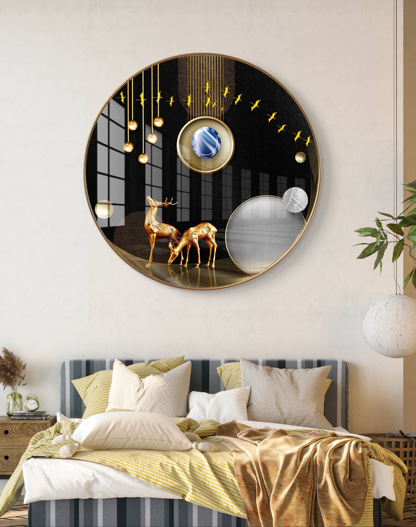 Round golden deer abstract crystal resin art work
