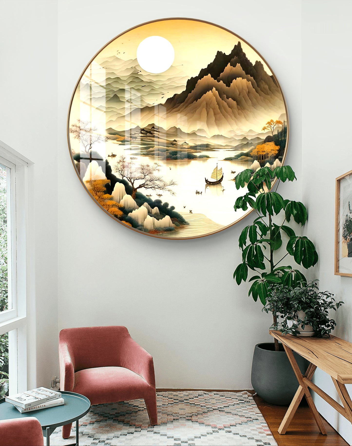 Round natural crystal resin art work