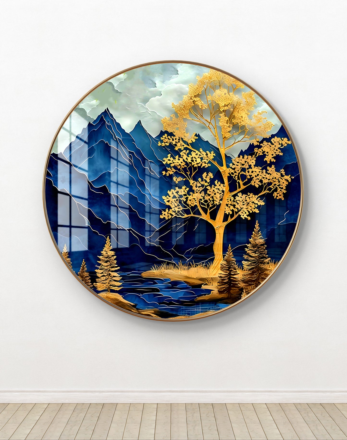 Round golden tree abstract crystal resin art work