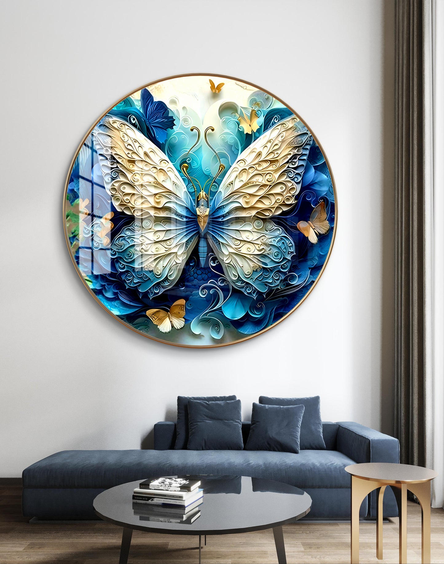 Round 3D butterfly crystal resin art work