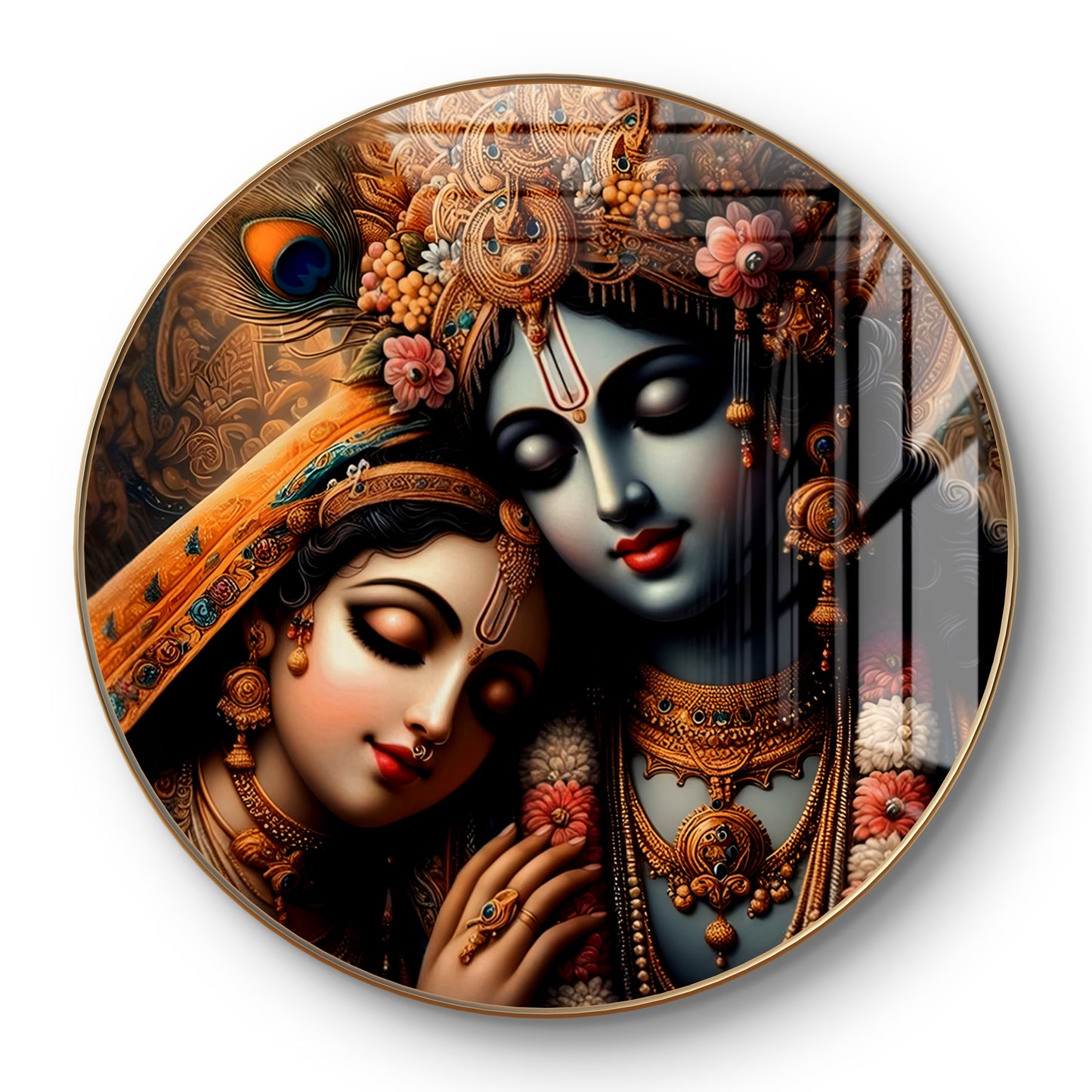 Round radha krishna crystal resin art work