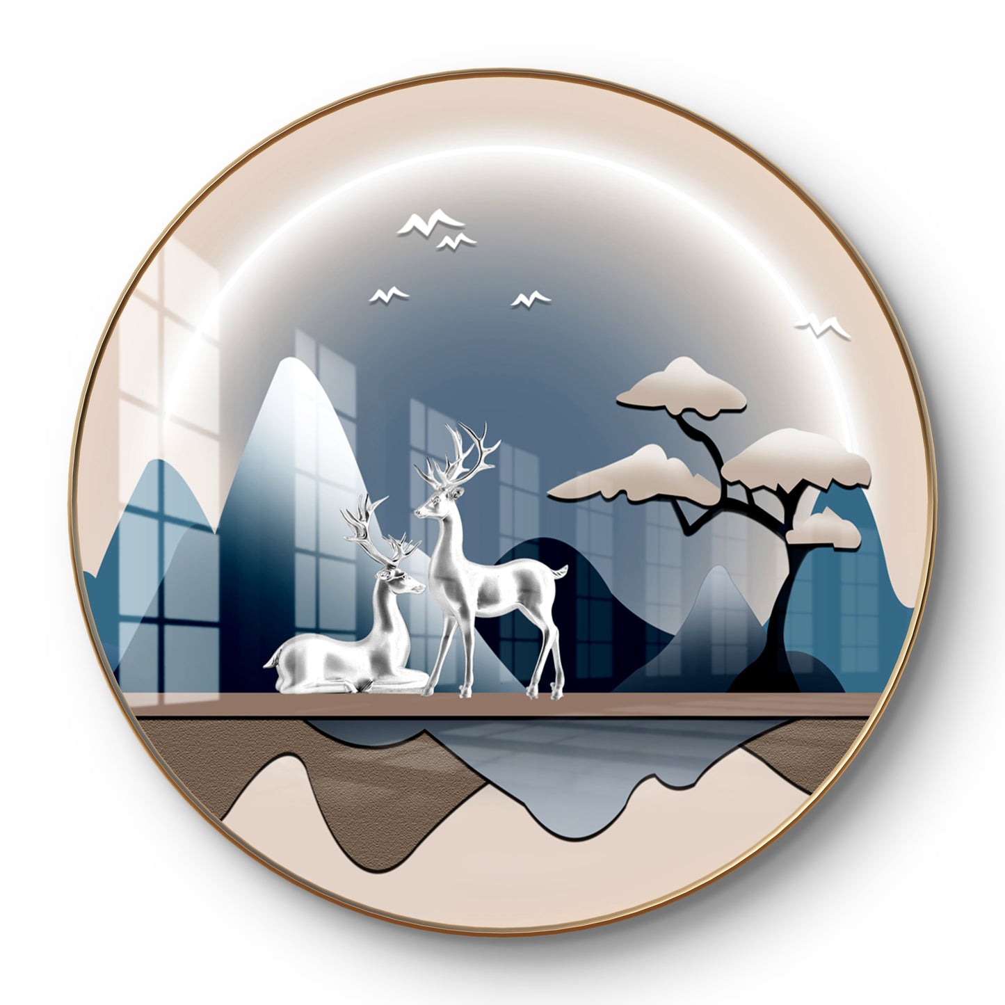 Round silver deer crystal resin art work
