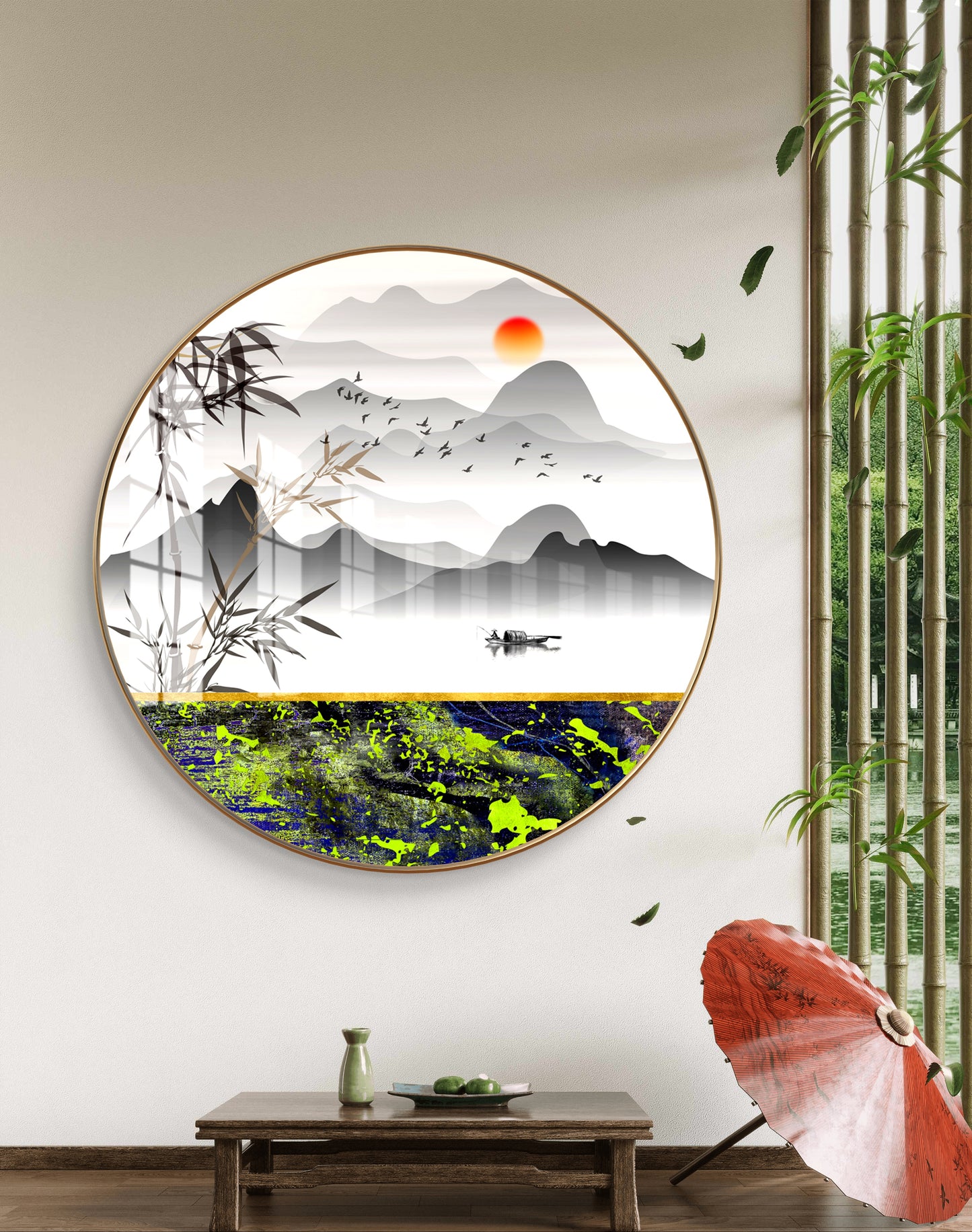 Round natural crystal resin art work