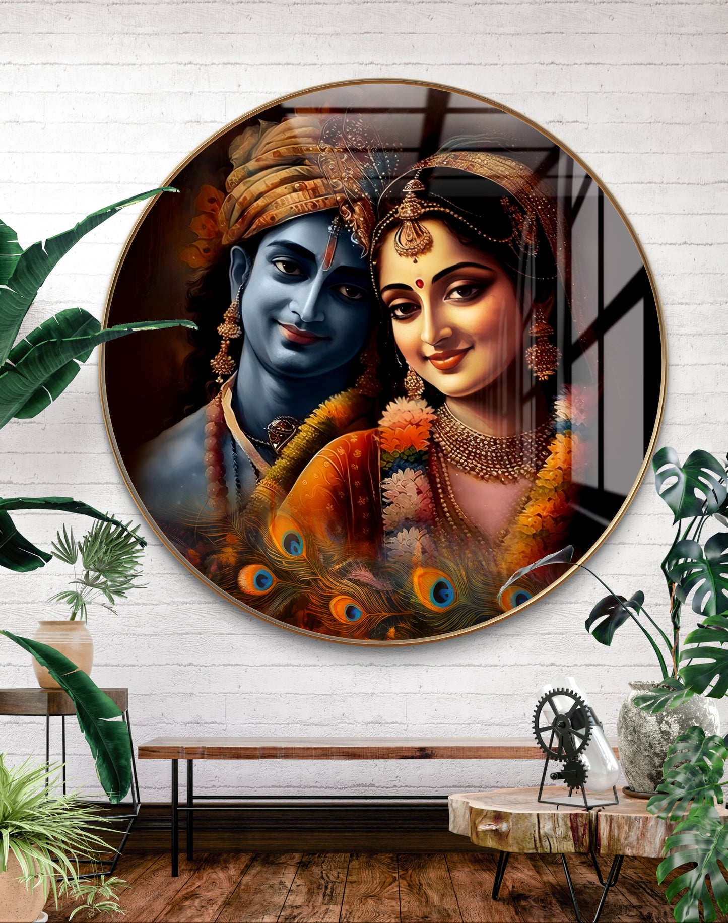 Round 3D radha krishna crystal resin art work