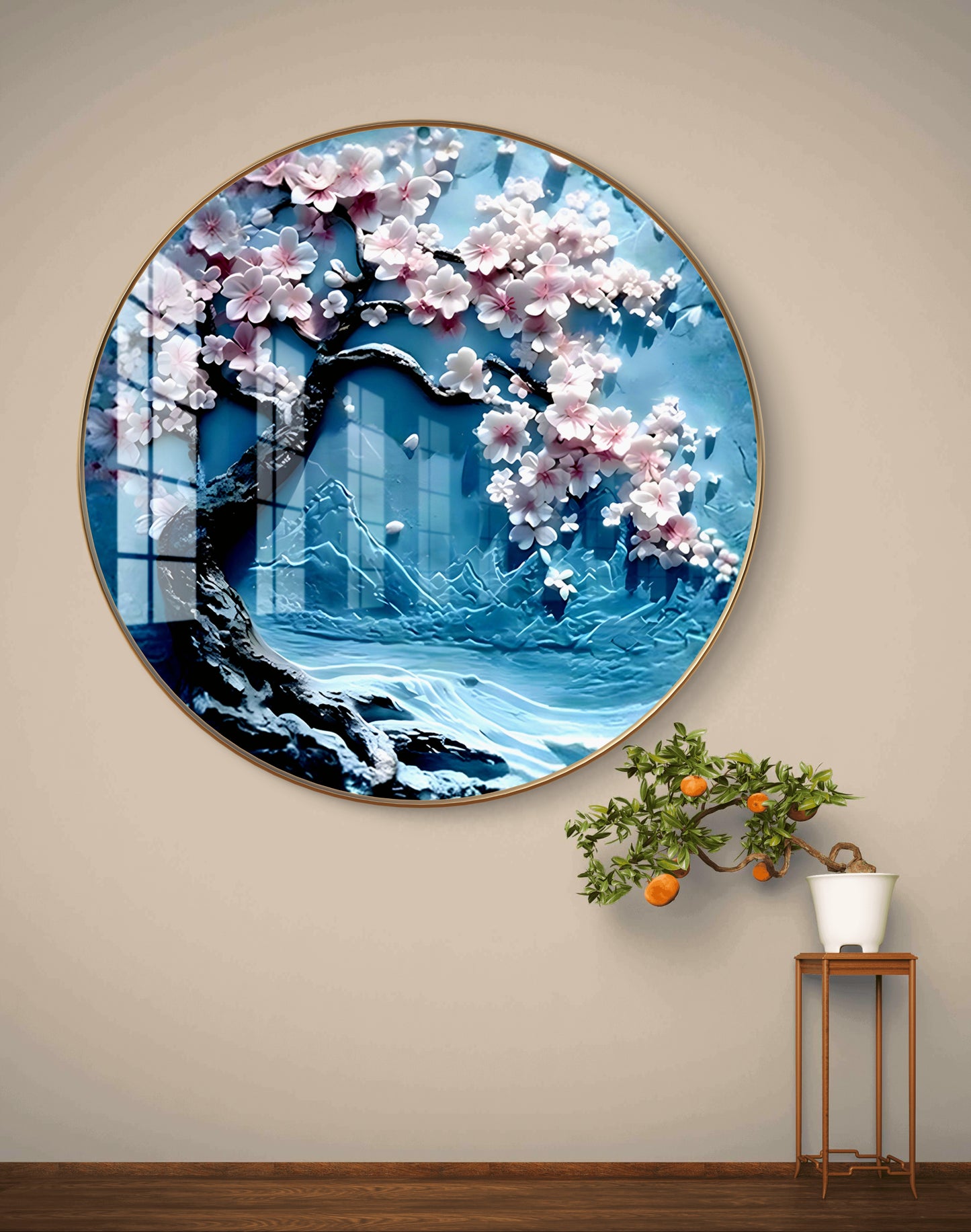 Round floral cherry flowers crystal resin art work