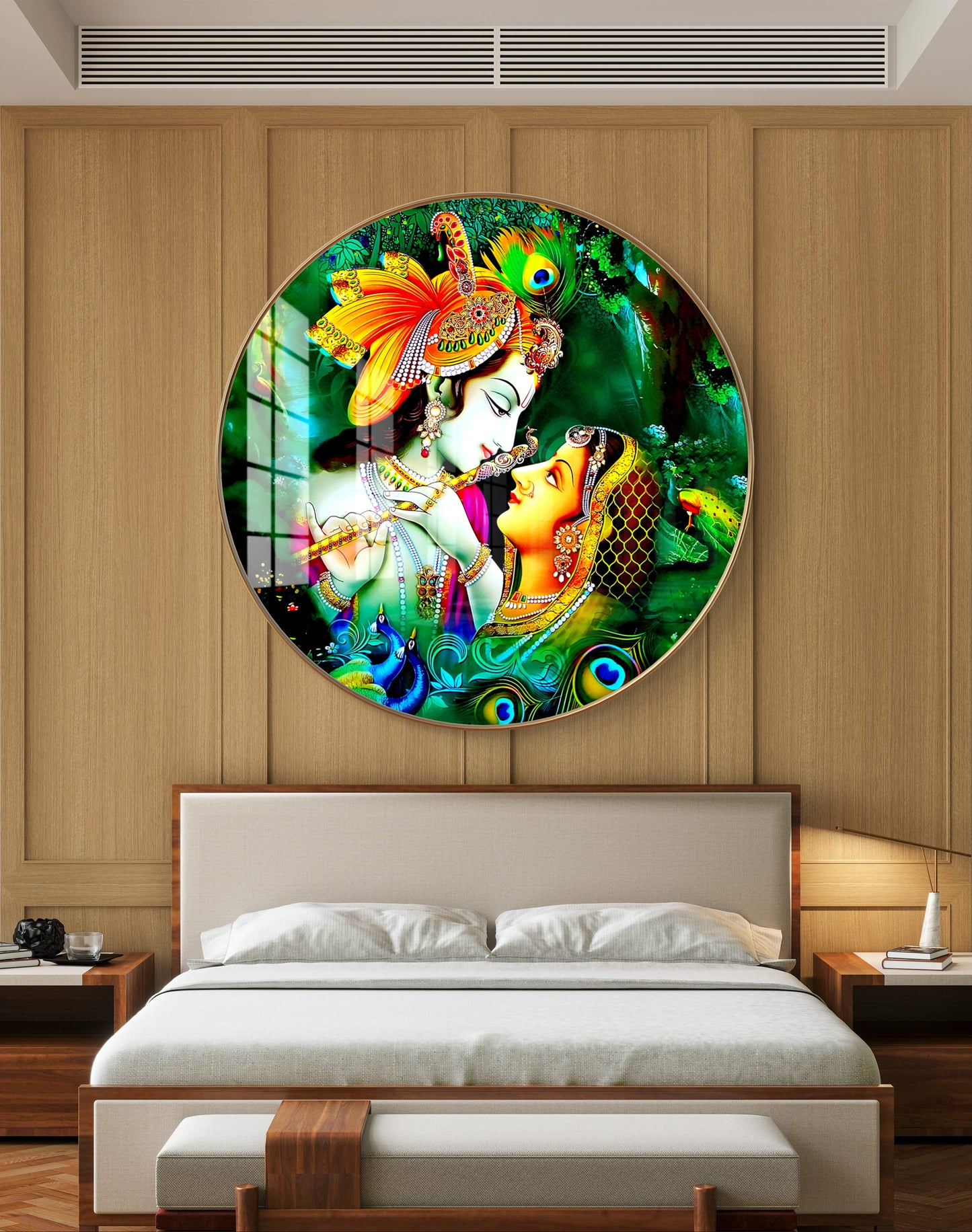 Round radha krishna with background crystal resin art work