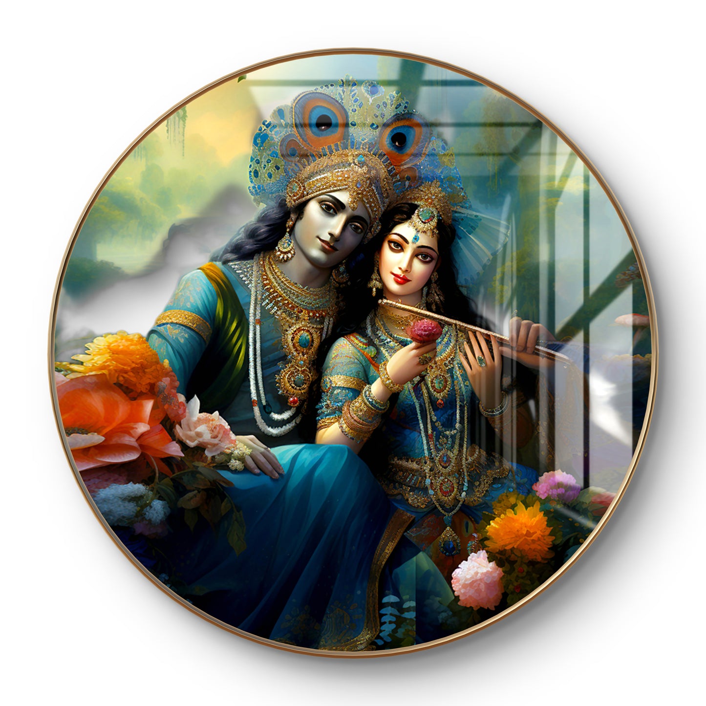 Round radha krishna crystal resin art work