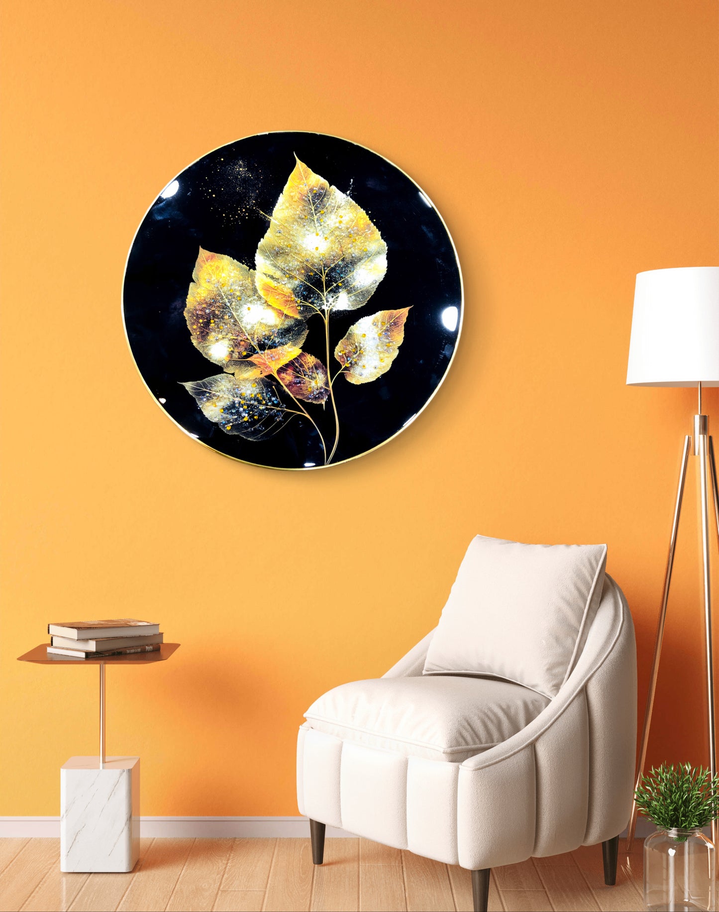 Round golden leaf Crystal Raisin Art Golden Sleek Frames