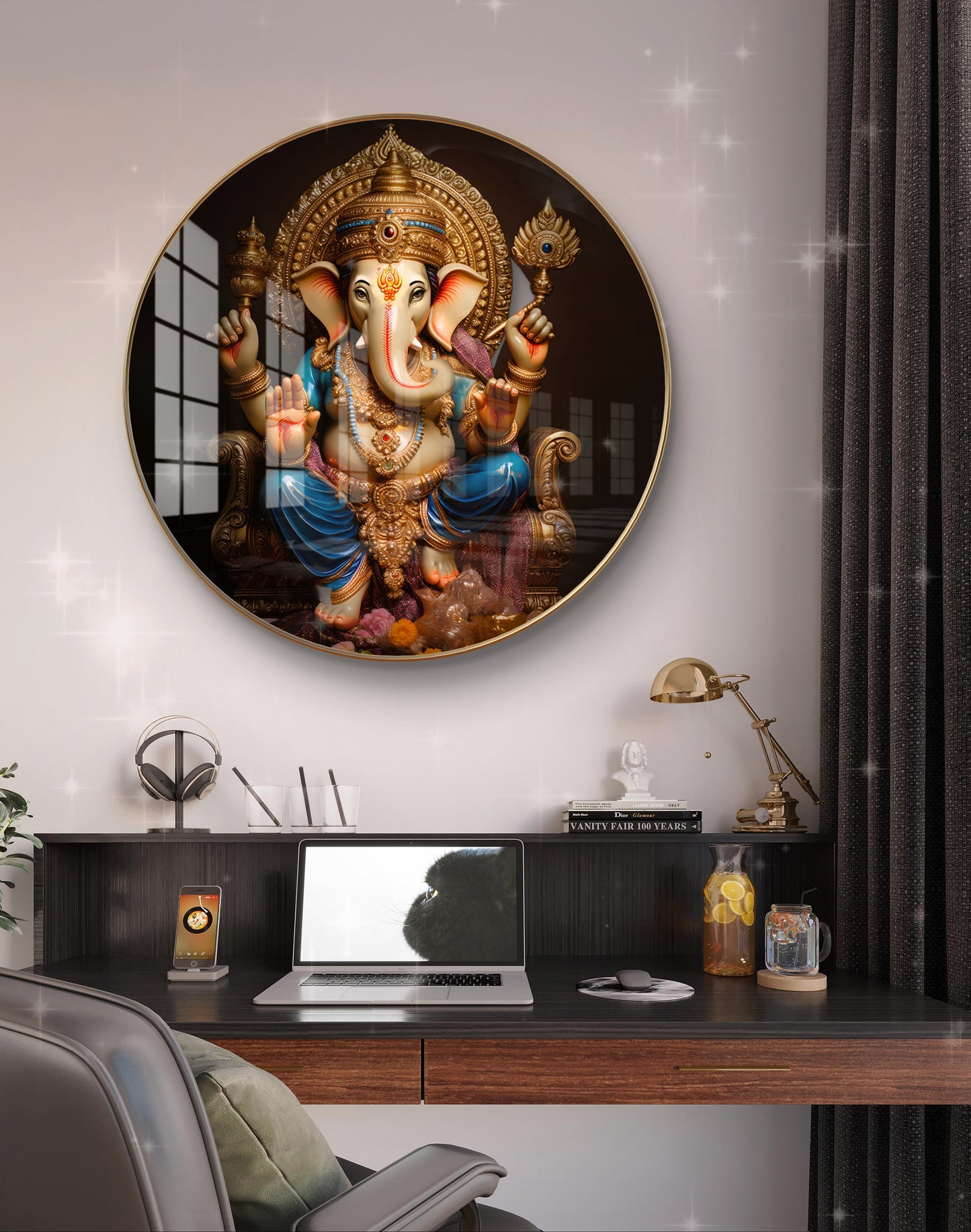 Round 3D ganesha crystal resin art work