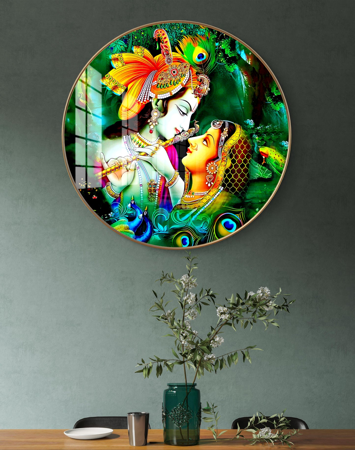 Round radha krishna with background crystal resin art work
