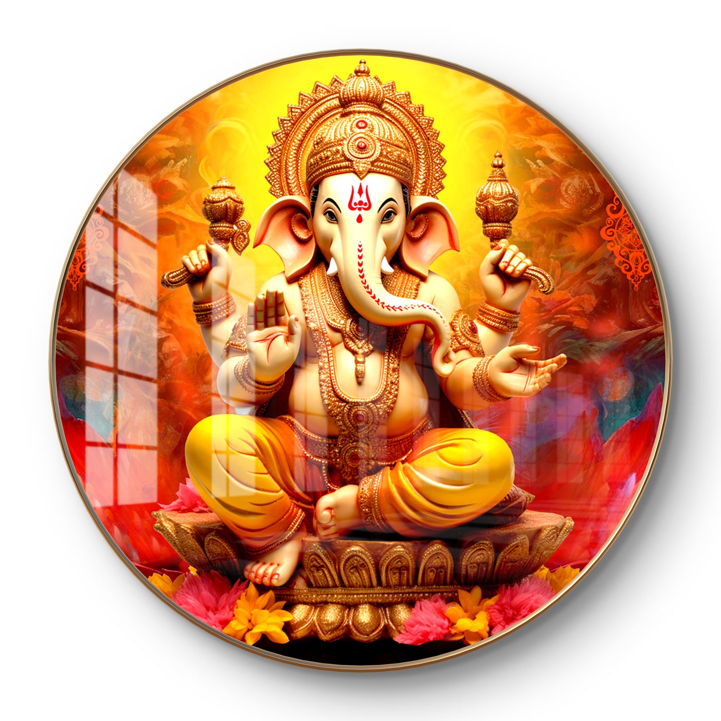 Round ganesha with yellow & red background crystal resin art work