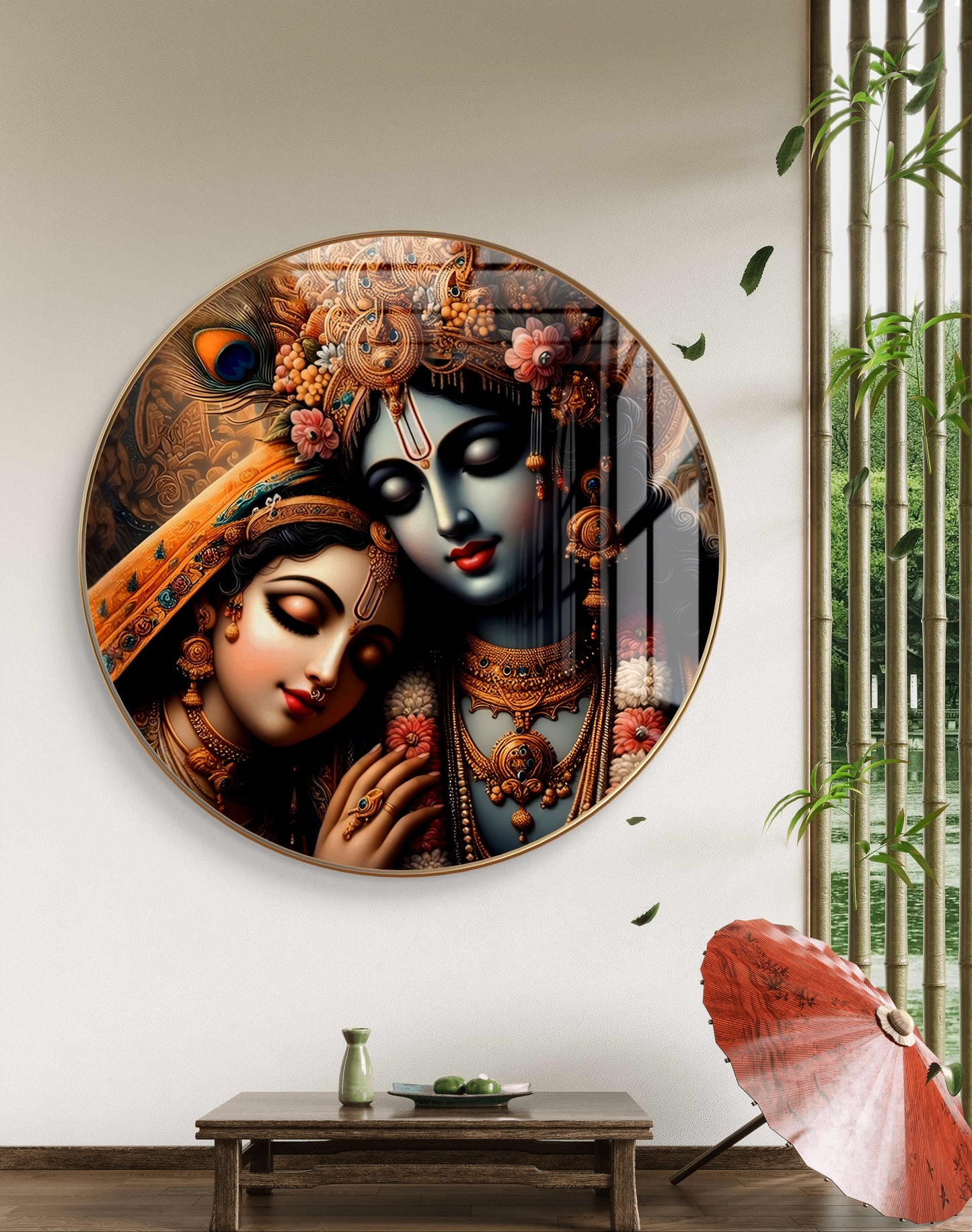 Round radha krishna crystal resin art work